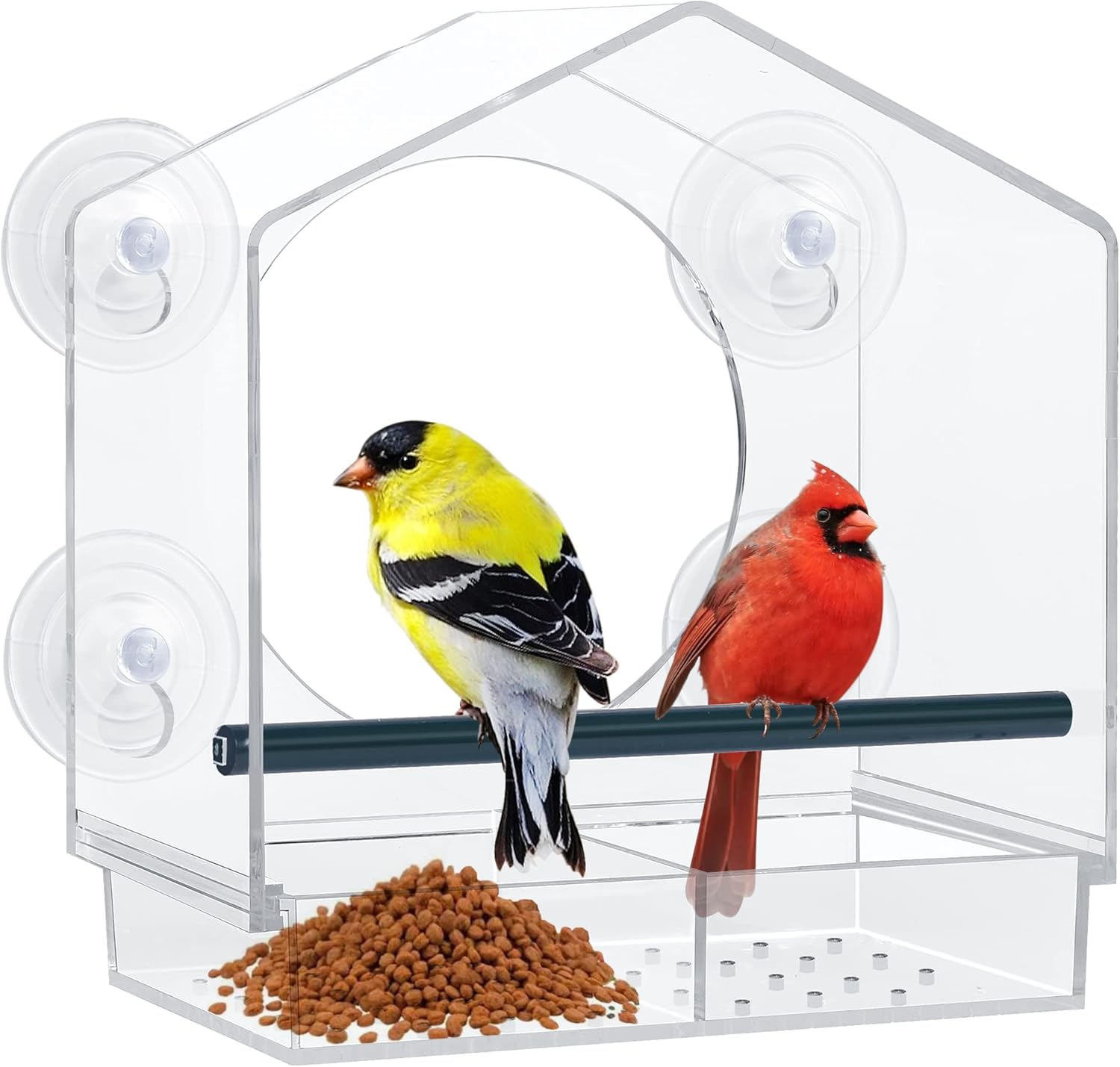 Comederos para pájaros de ventana, comederos de plástico transparente con 4 ventosas fuertes, bandeja deslizante y agujeros de drenaje para