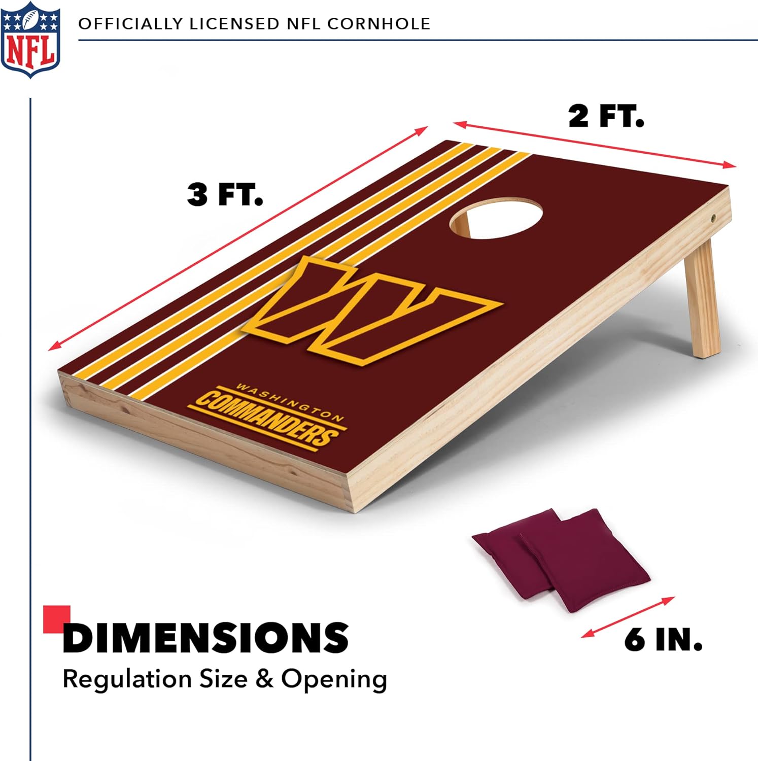 Wild Sports NFL Juego de cornhole de madera maciza de 2 x 3 pies con impresión directa HD del equipo, gran regalo para cualquier fanático del