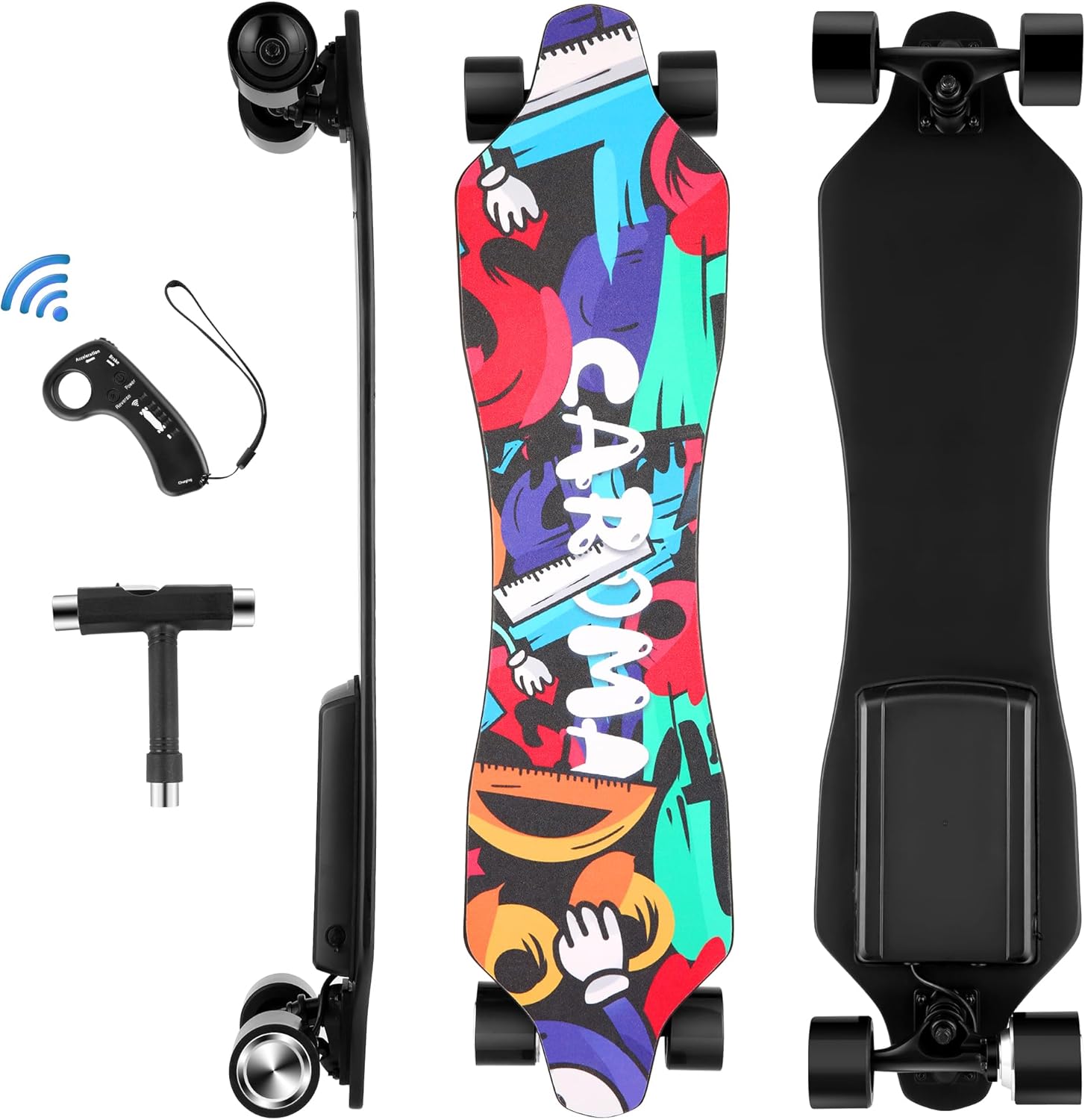 Caroma Electric Skateboards with Remote, 350W Powerful Motor, 12.4MPH Top Speed, 4000mAH Battery, 13 Miles Max Range E Skateboard, 4 Speed Mode
