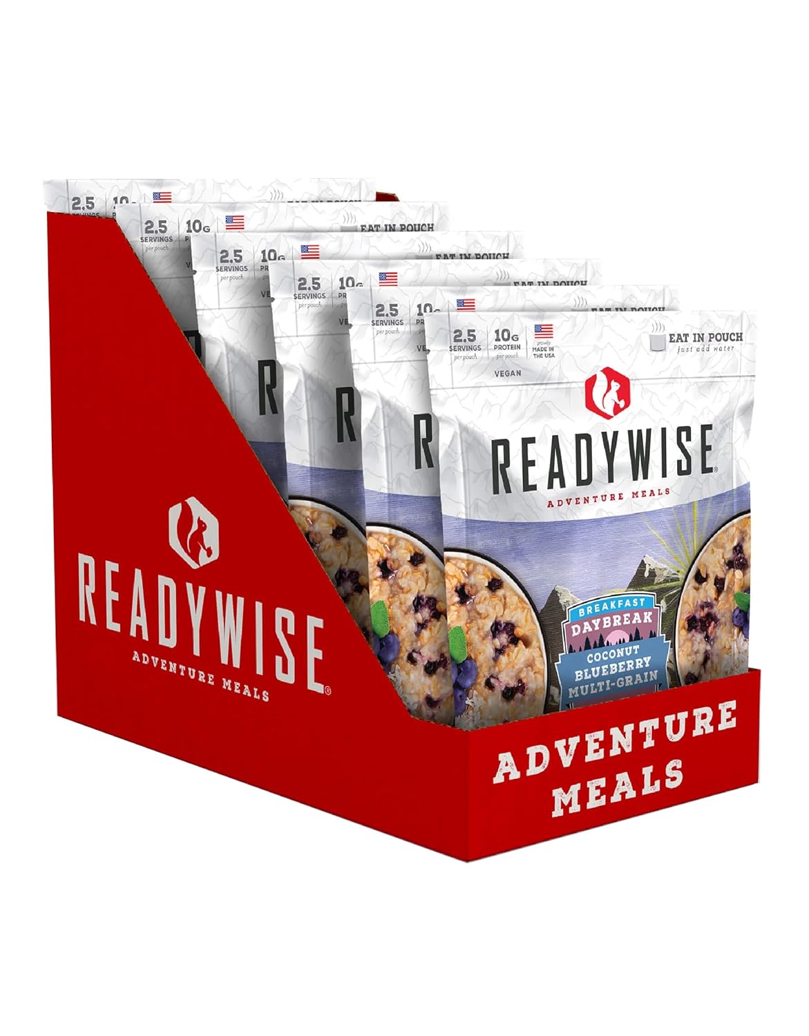 ReadyWise – Multigrano de arándano y coco (6 unidades), alimentos liofilizado para viajes de mochilero y campamentos, 15 porciones, producto vegano