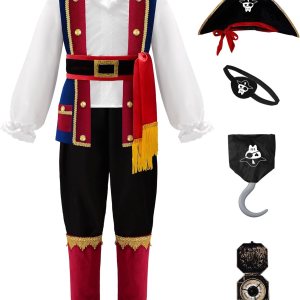ReliBeauty Disfraz de pirata para niños pequeños, disfraz de pirata con accesorios ReliBeauty Disfraz de pirata para niños pequeños, disfraz de pirata con accesorios