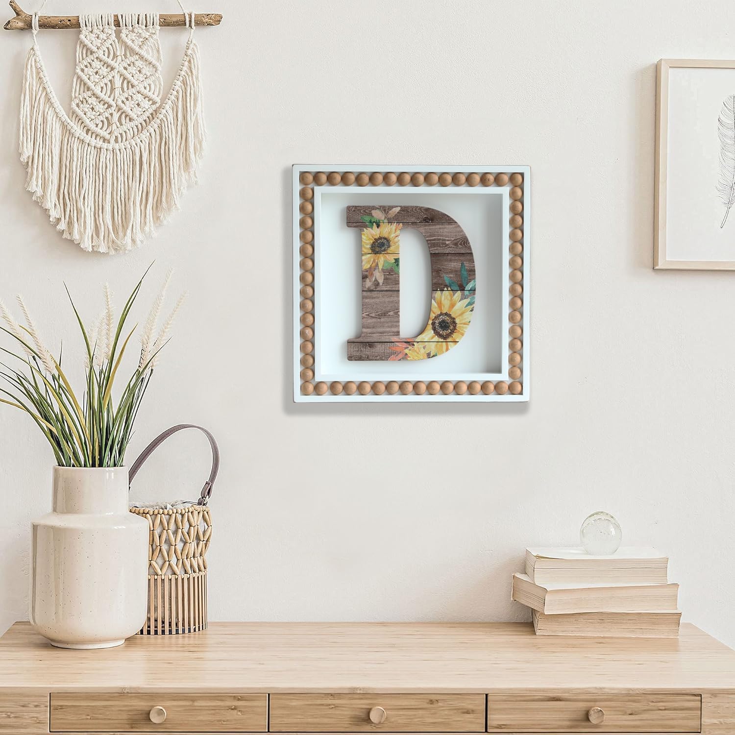 COLLECTIVE HOME – Letreros de pared con monograma, girasol decorativo con cuentas, letras personalizadas para decoración de pared, letreros del