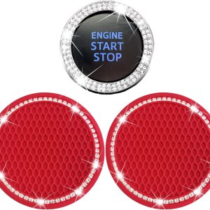 2 portavasos para automóvil y 1 anillo de encendido con diamantes de imitación para motor de automóvil, anillo brillante para el interior del 2 portavasos para automóvil y 1 anillo de encendido con diamantes de imitación para motor de automóvil, anillo brillante para el interior del