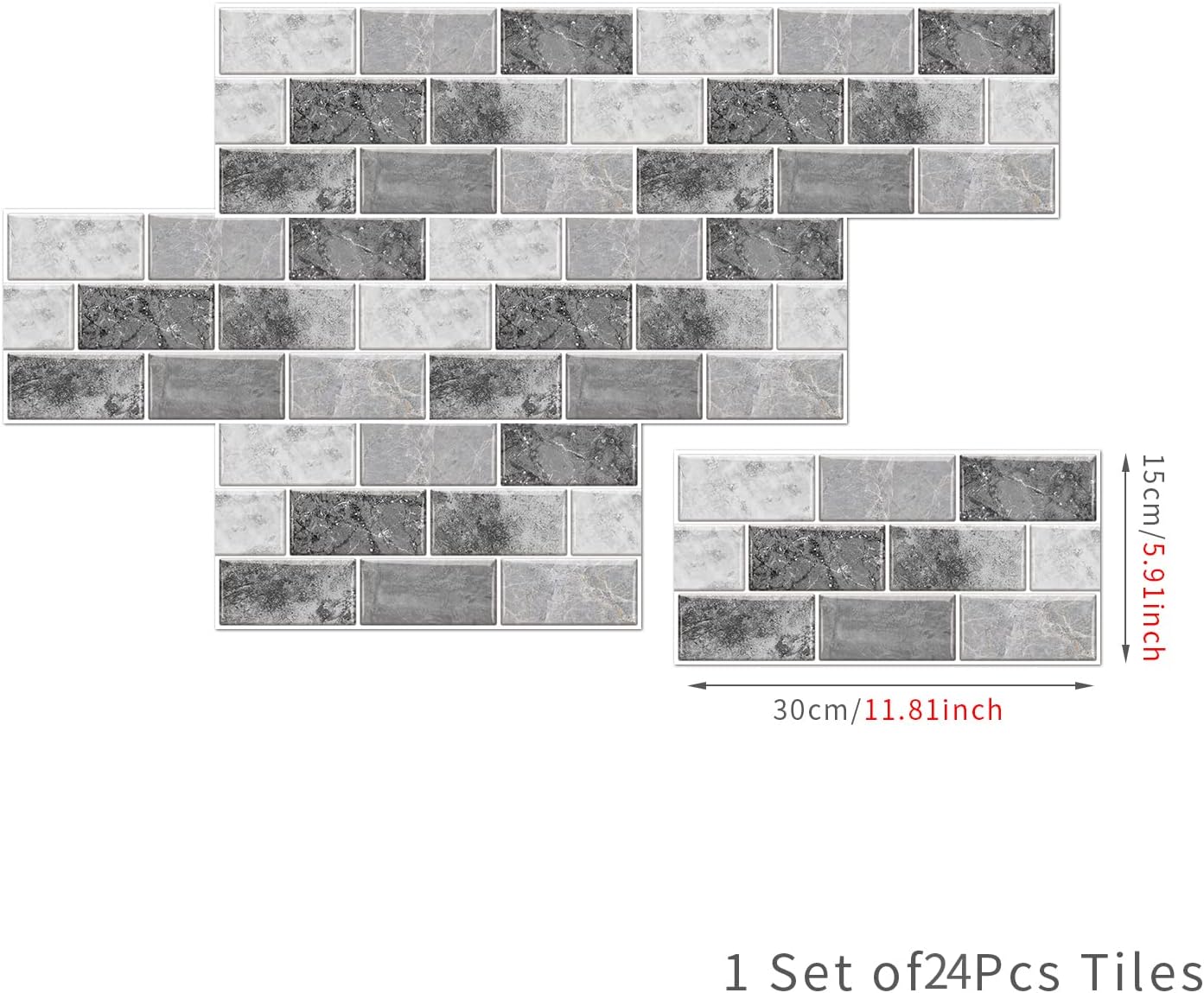 Alwayspon Adhesivo de vinilo para despegar y pegar, adhesivos de transferencia de azulejos para sala de estar, cocina, baño, 12 x 6 pulgadas, 24