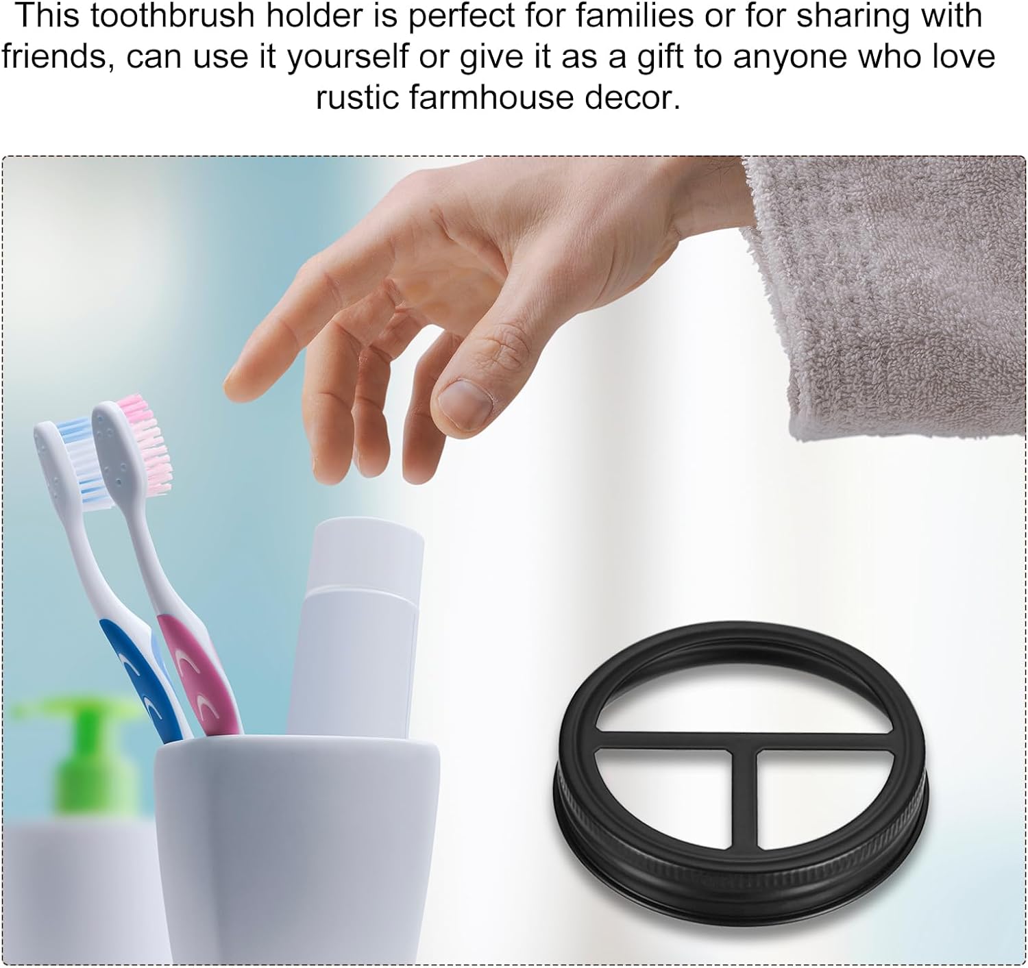 uxcell Mason Jar – Tapa para cepillo de dientes, 3 piezas, acero inoxidable 304, boca ancha, accesorios de baño para 2 cepillos de dientes y pasta