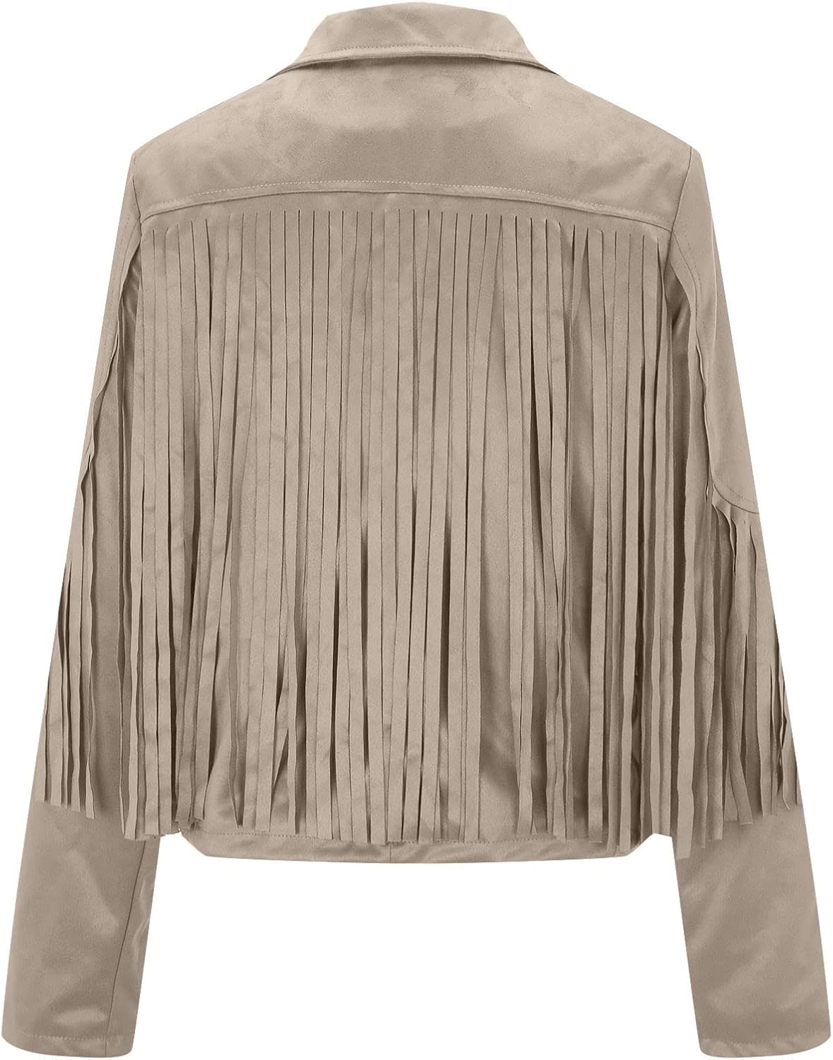 Chaquetas de cuero de gamuza sintética para mujer, a la moda, recortadas con borlas y flecos, chaqueta de manga larga con solapa para motocicleta