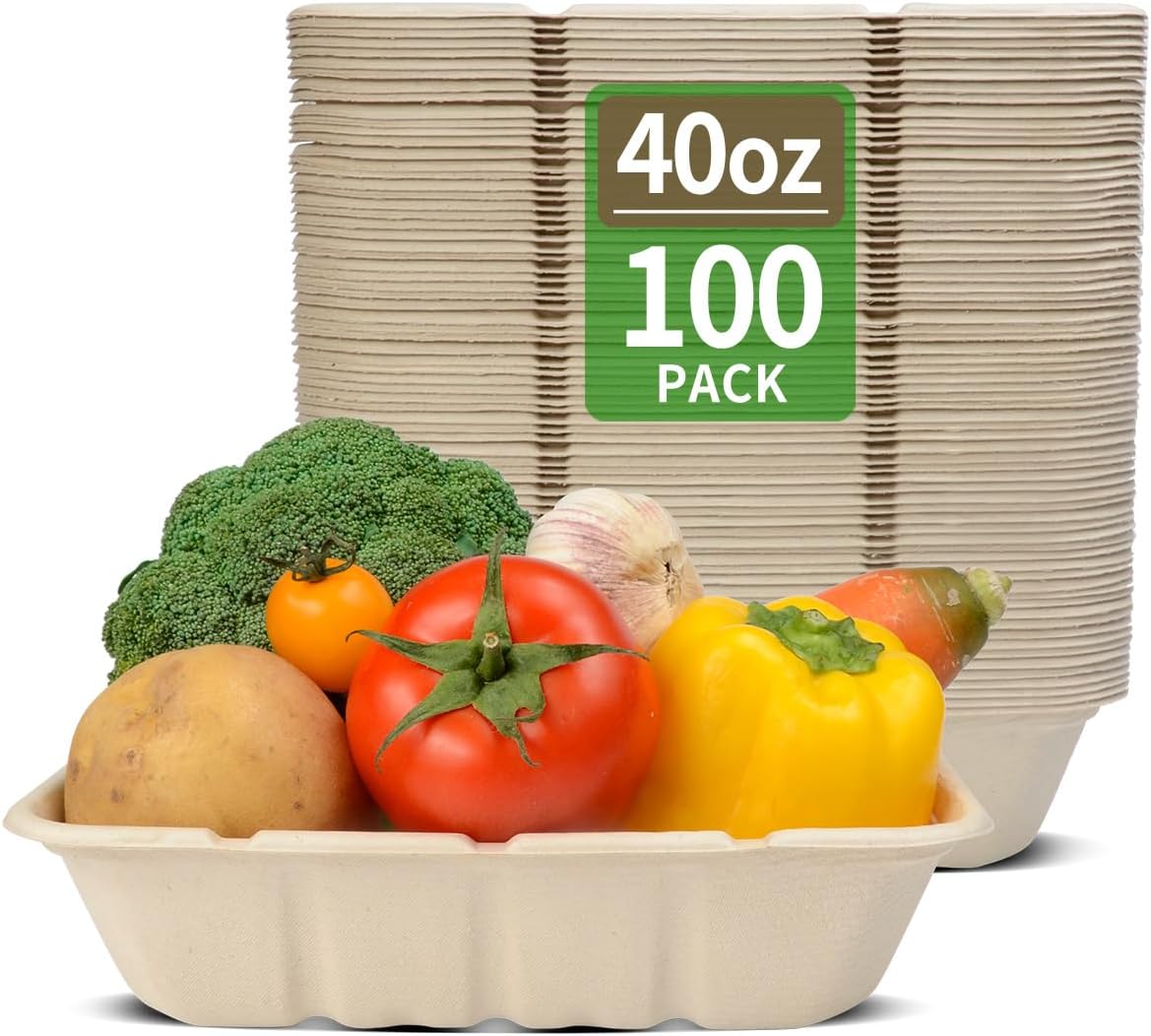 Paquete de 100 cuencos abonables profundos extra grandes de 40 onzas para servir verduras, bayas, pan, comida rápida, hervir mariscos, preparaciones