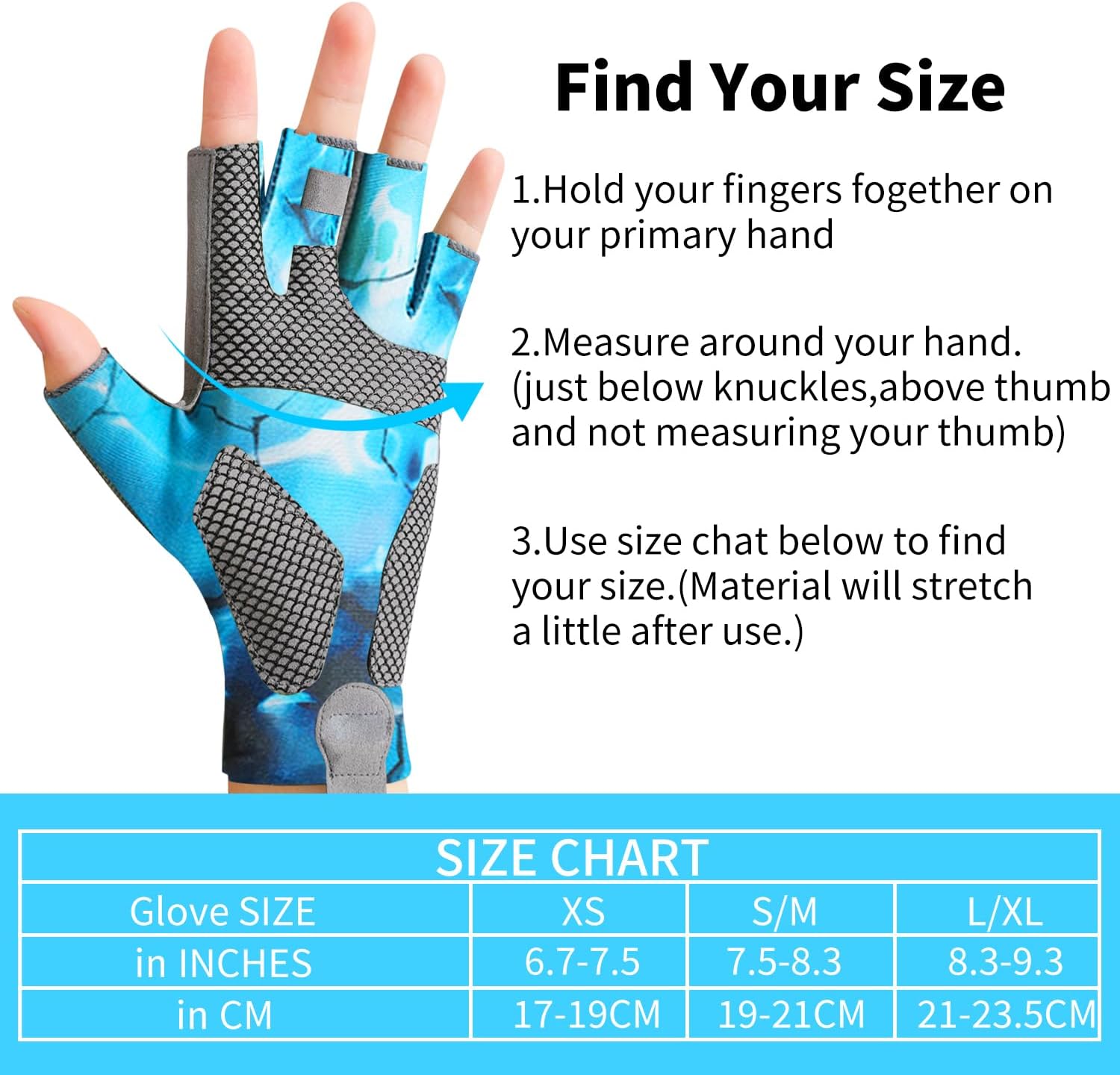 Guantes solares UPF 50+, guantes de pesca, protección solar sin dedos, protección UV, guantes de pesca para hombres y mujeres para kayak,
