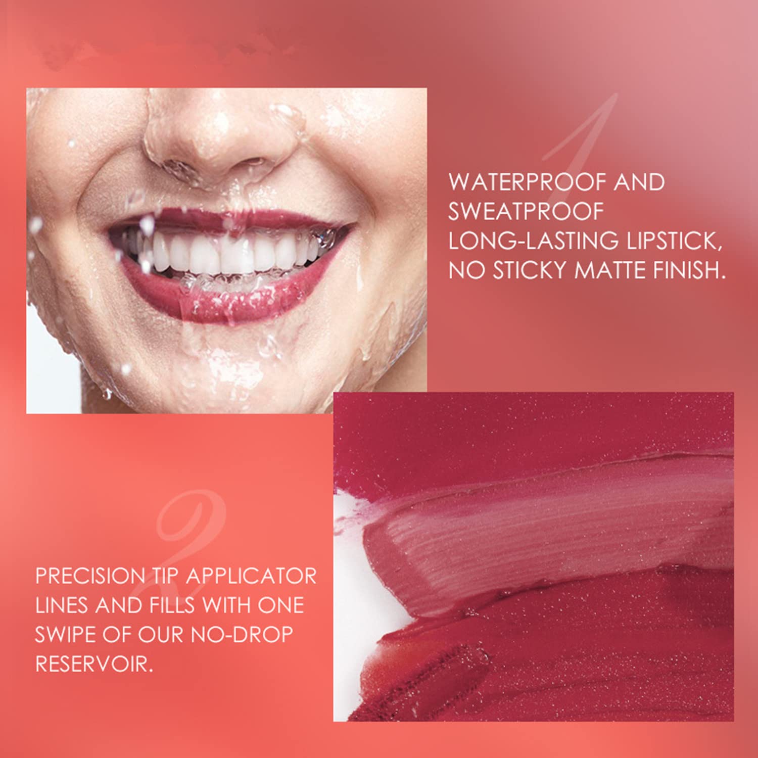 Melemando Kit de 2 lápices labiales líquidos mate y delineador de labios, kit de maquillaje de labios en un solo paso, impermeable, de larga