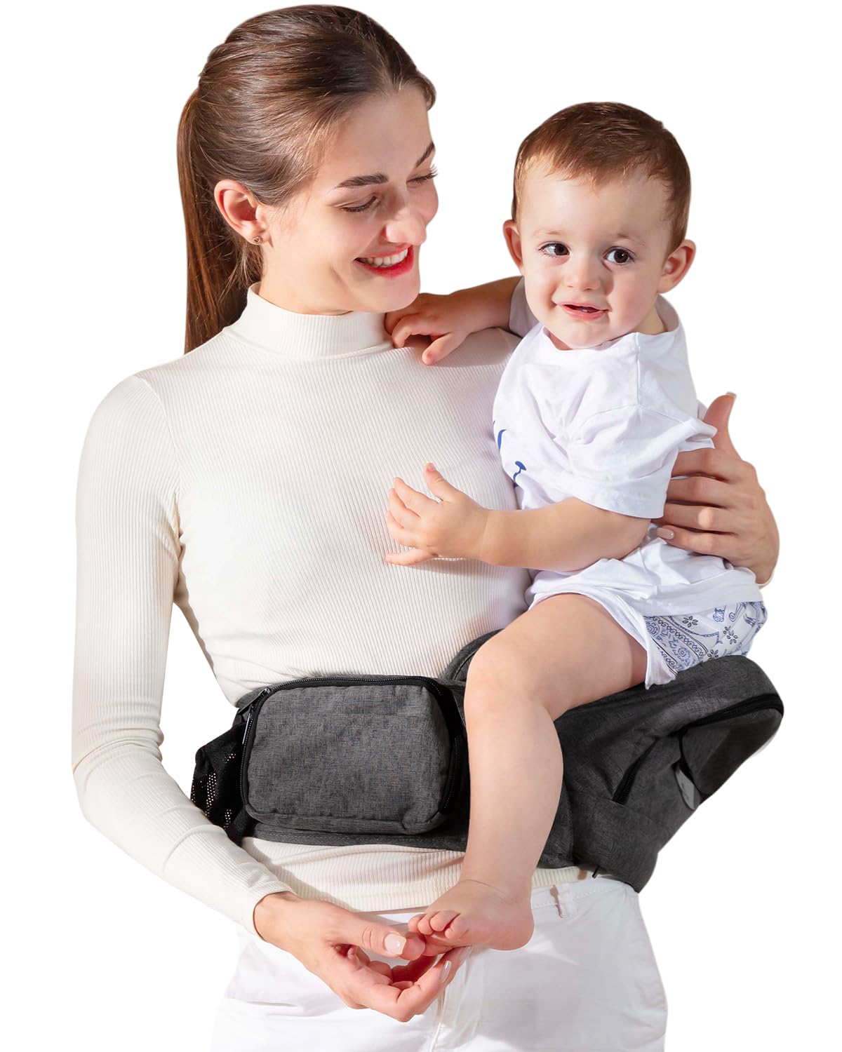 Portabebés ergonómico con múltiples bolsillos, cintura extendida ajustable para recién nacidos y niños pequeños de hasta 50 libras, color gris