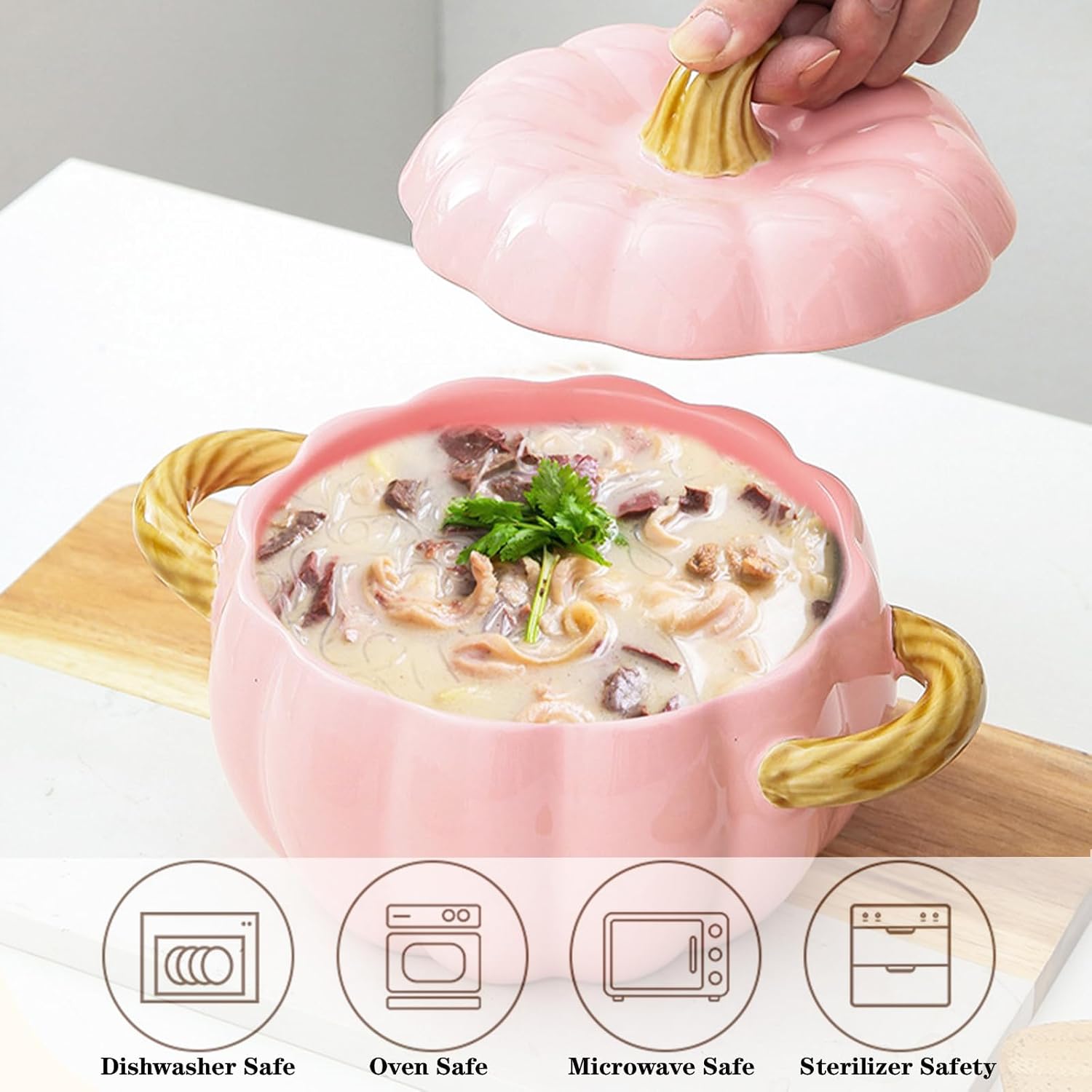 Olla de horno holandés con tapa, cacerola de postre de cerámica de calabaza, mini plato para hornear, lindo cuenco de calabaza, olla de cerámica