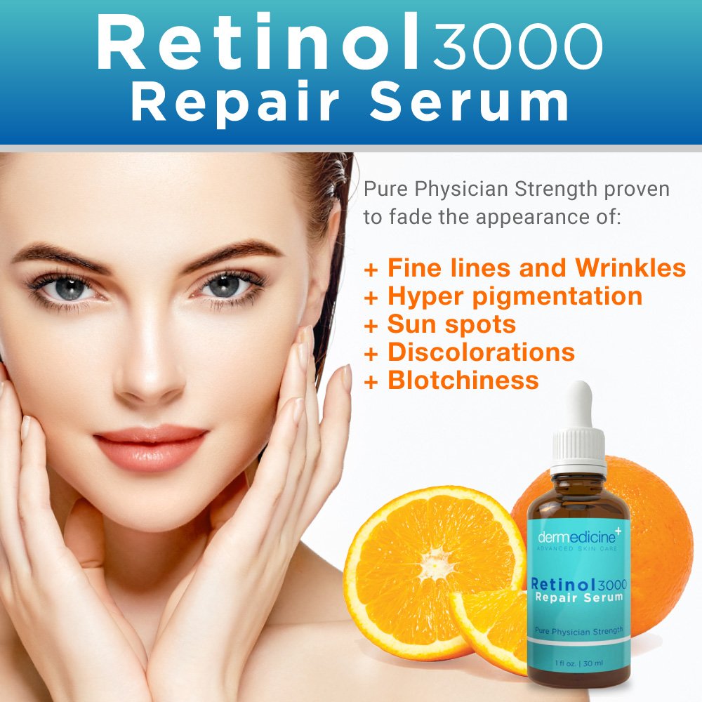 Retinol 3000 suero reparador para la cara  Fórmula profesional pura con vitamina C y ácido hialurónico  Grado profesional ayuda a suavizar la