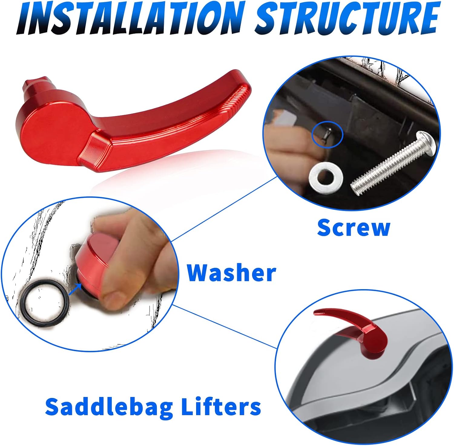 Kit de pestillo de alforja de motocicleta compatible con Harley Davidson Touring Street Glide, Electra Glide, Road King, Ultra Limited 2014-2021 Rojo