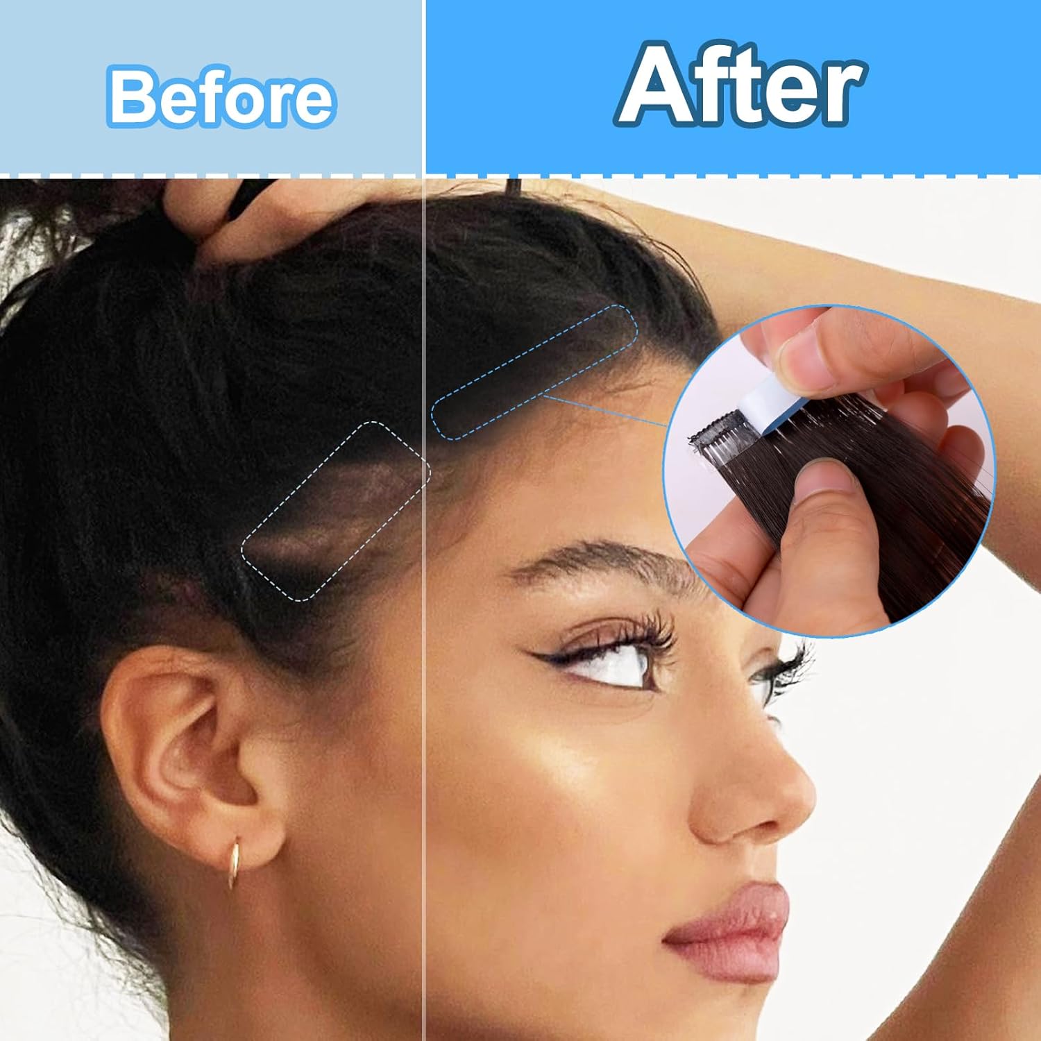 Kachanaa Cinta adhesiva para extensiones de cabello de doble cara para repuesto de 1.6 x 0.3 in, 180 piezas (negro)