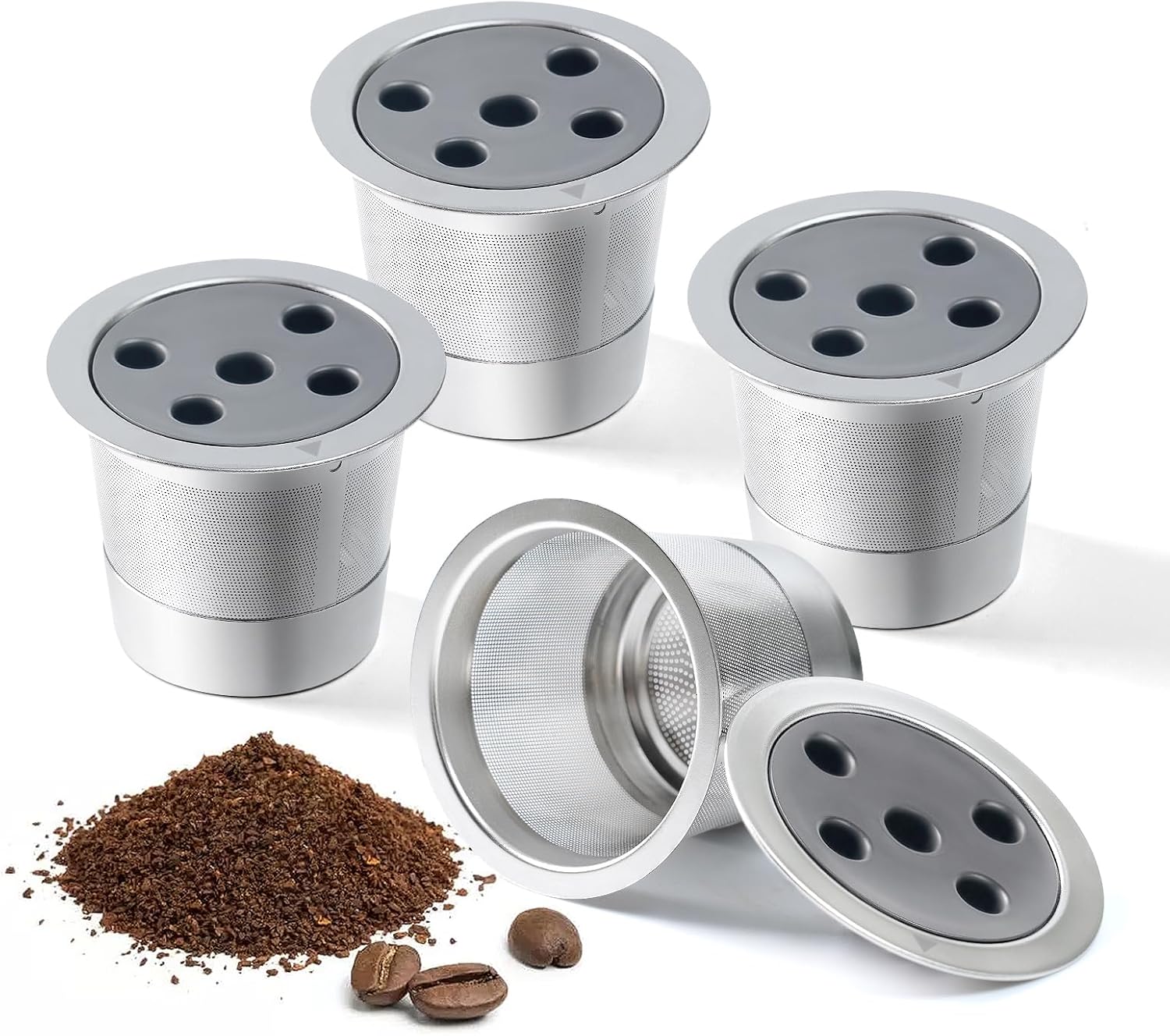 Paquete de 4 tazas K reutilizables de acero inoxidable para K eurig Supreme & Supreme Plus, filtro universal K-eurig de cinco agujeros para cápsulas