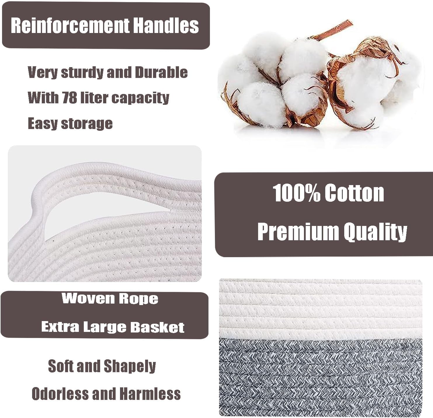Poschnor Cesta de lavandería de 80 litros, cesta de almacenamiento extragrande, cestas grandes de 22 x 17 x 13 pulgadas para organizar, cesta de