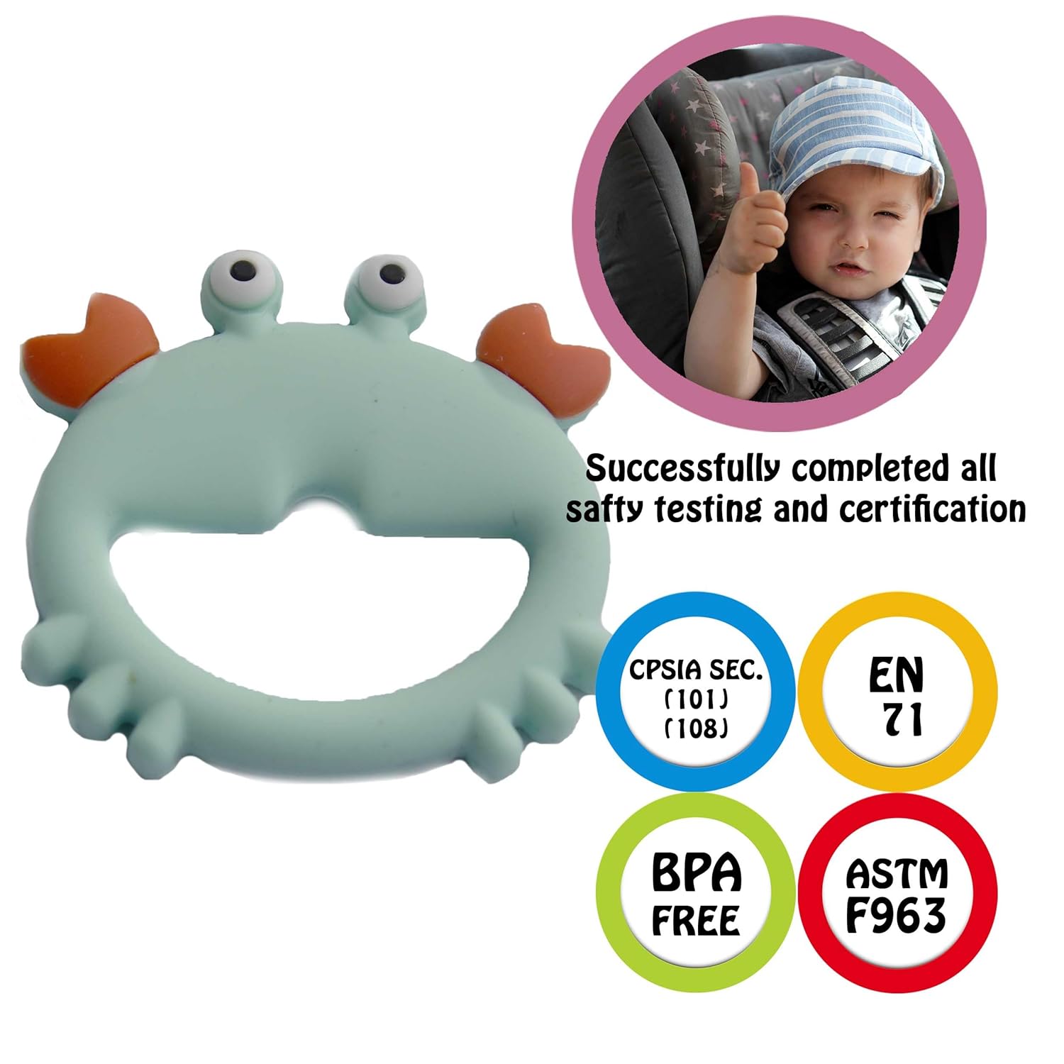 Juguetes de dentición para bebés, mordedores para bebés de 0 a 6 meses, 6 a 12 meses (1 turquesa, 1 cangrejo)