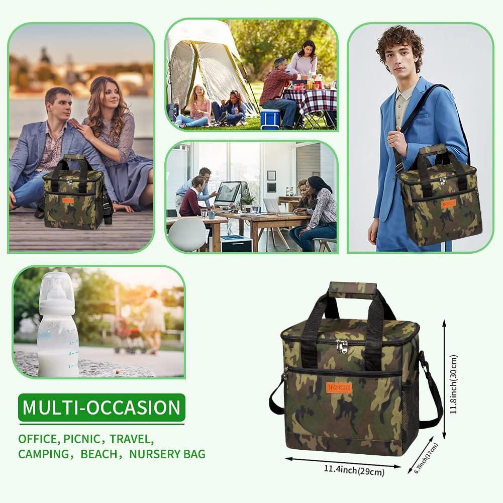 Iknoe Bolsa térmica grande plegable para 24 latas, bolsas aisladas a prueba de fugas con múltiples bolsillos para adultos, lonchera aislada para