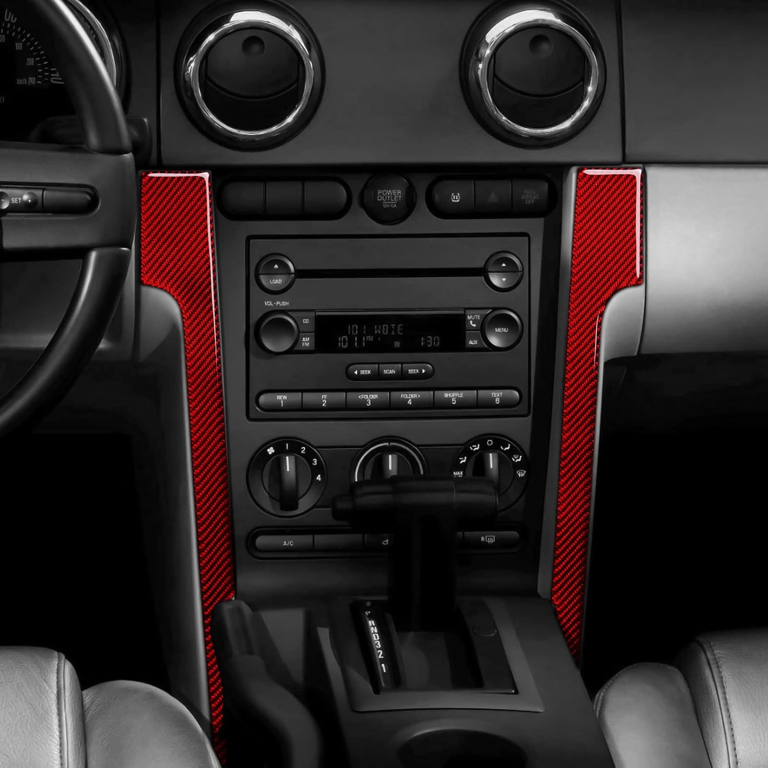 Adhesivo de fibra de carbono para coche izquierda de radio AC consola interior cubierta para Ford Mustang 2005 2006 2007 2008 2009 Accesorios
