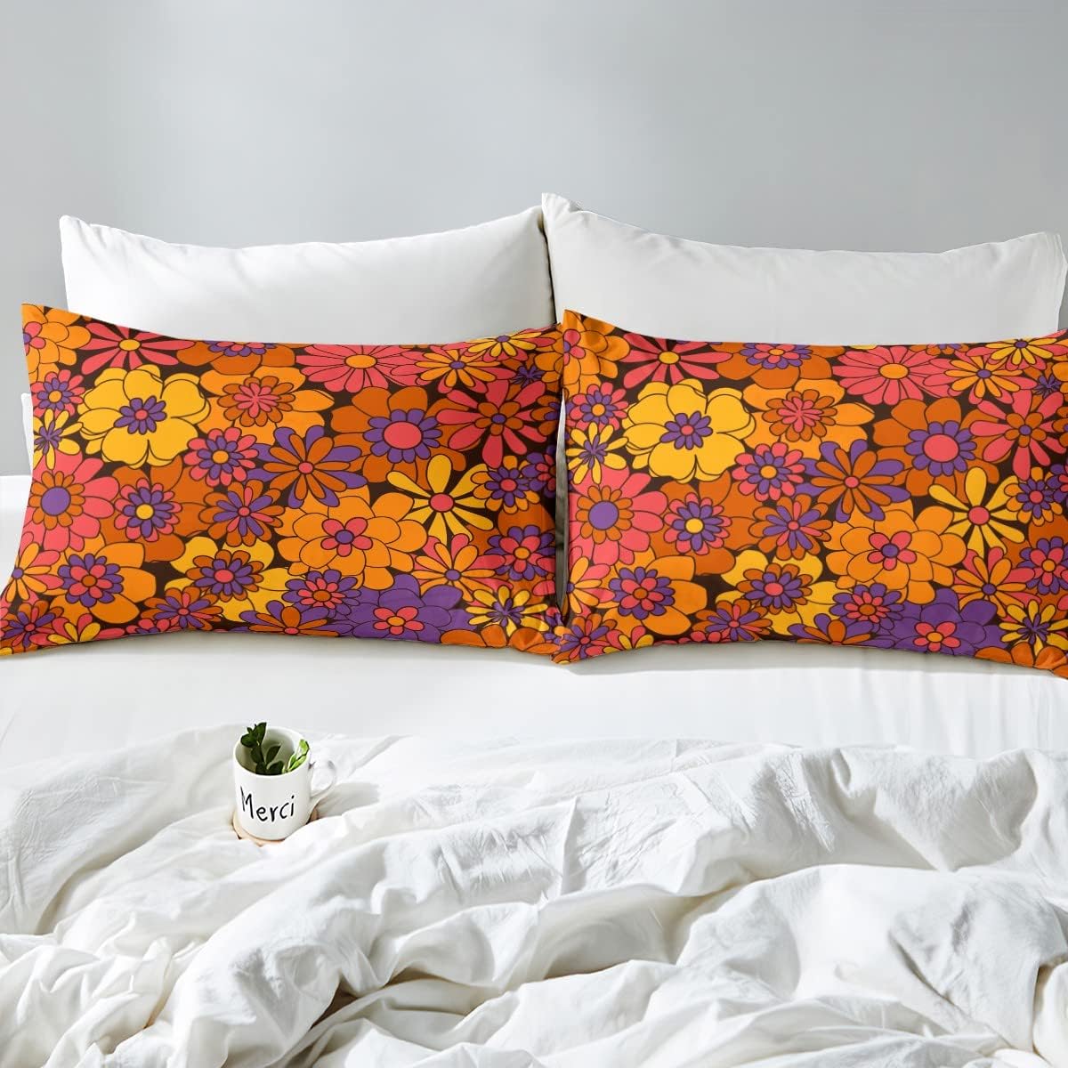 Erosebridal Juego de sábanas para adultos y mujeres, tamaño Queen, vintage, bohemio, hippie, flores, juego de ropa de cama con diseño botánico