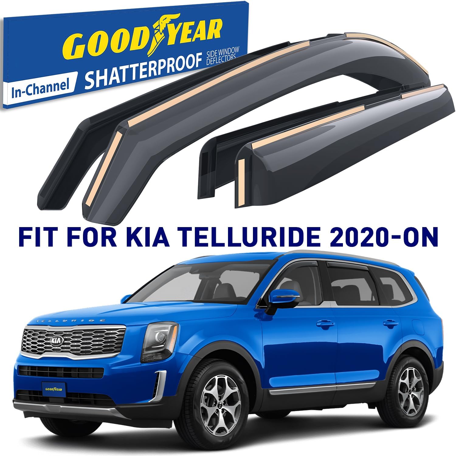 Goodyear Deflectores de ventana de canal inastillables para Kia Telluride 2020-2024, protectores de lluvia, viseras de ventana para automóviles,