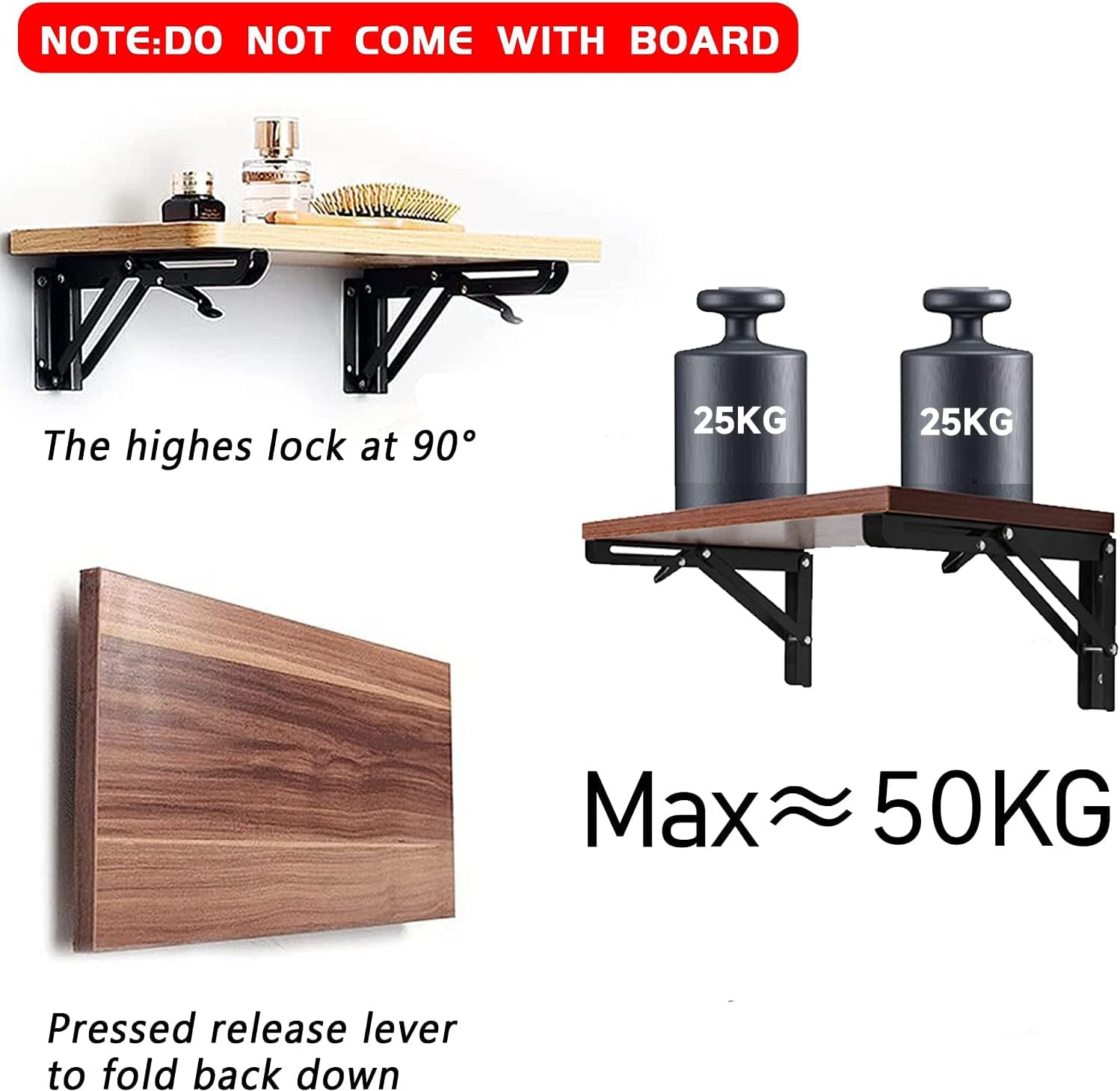 AUTOHJ Soportes plegables para estantes  8 pulgadas, 2 piezas de metal resistente, soporte de estante plegable montado en la pared, ahorro de