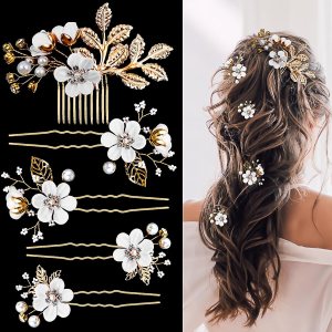 Flores de pelo blanco para mujer, flores de boda, flores nupciales, horquillas para el cabello, tocado de hoja dorada, flores blancas, accesorios de Flores de pelo blanco para mujer, flores de boda, flores nupciales, horquillas para el cabello, tocado de hoja dorada, flores blancas, accesorios de