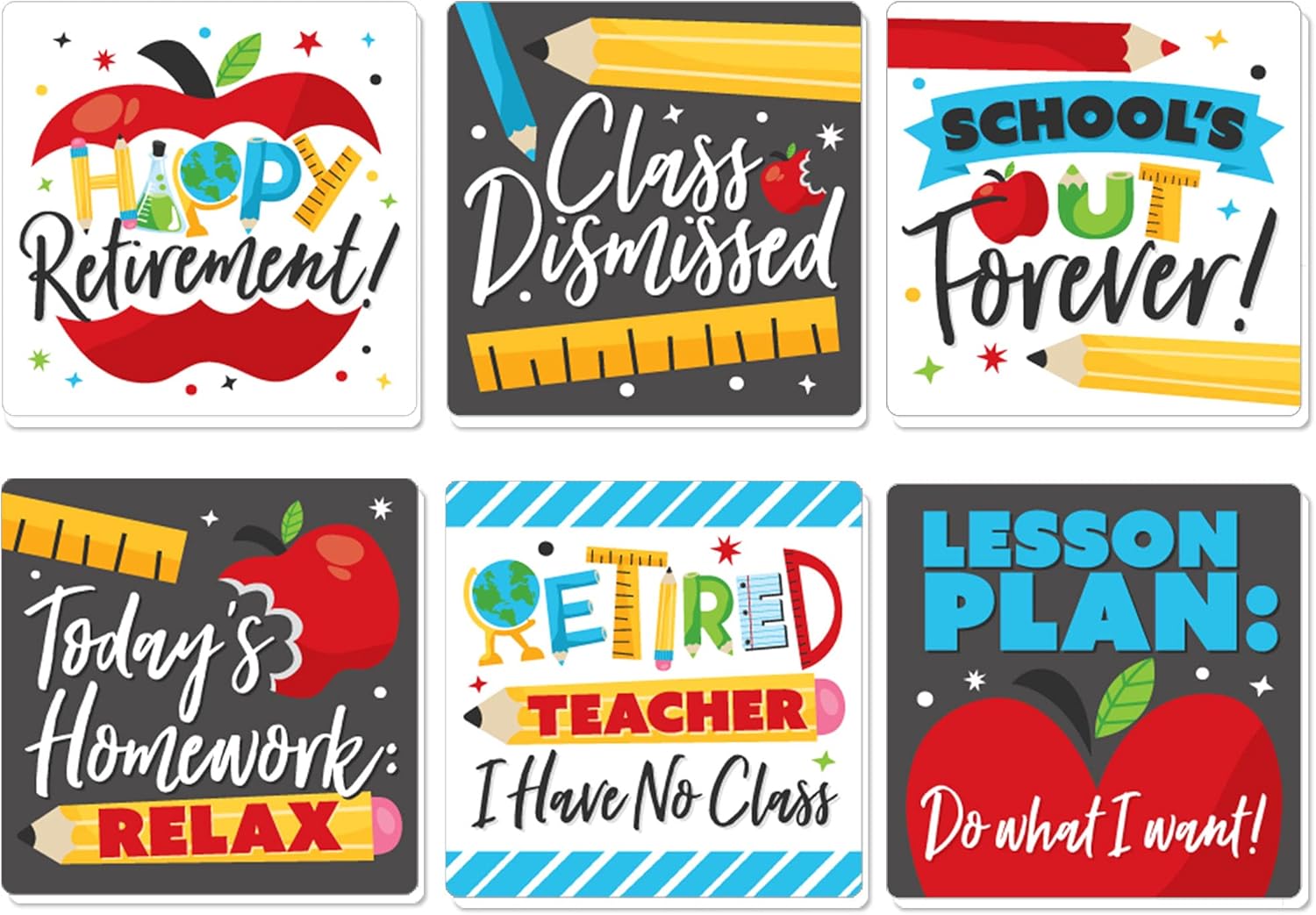 Big Dot of Happiness Maacher Retirement – Divertidas decoraciones de fiesta de jubilación feliz – Posavasos para bebidas – Juego de 6