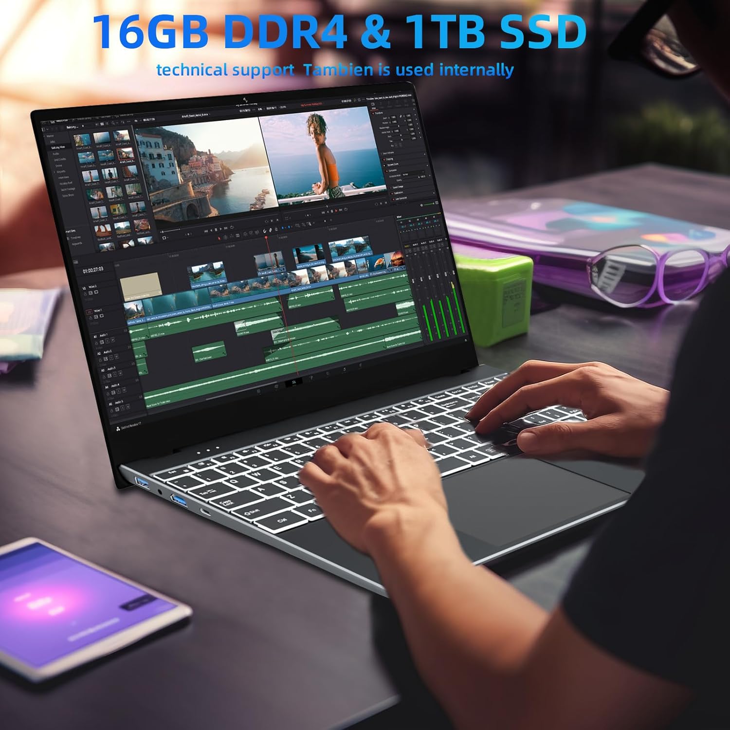 Morostron Laptop con pantalla táctil de 15.6 pulgadas, 16 GB de RAM, 1 TB SSD 1080P FHD, Windows 11 Intel Quad-Core, portátil de metal completo con