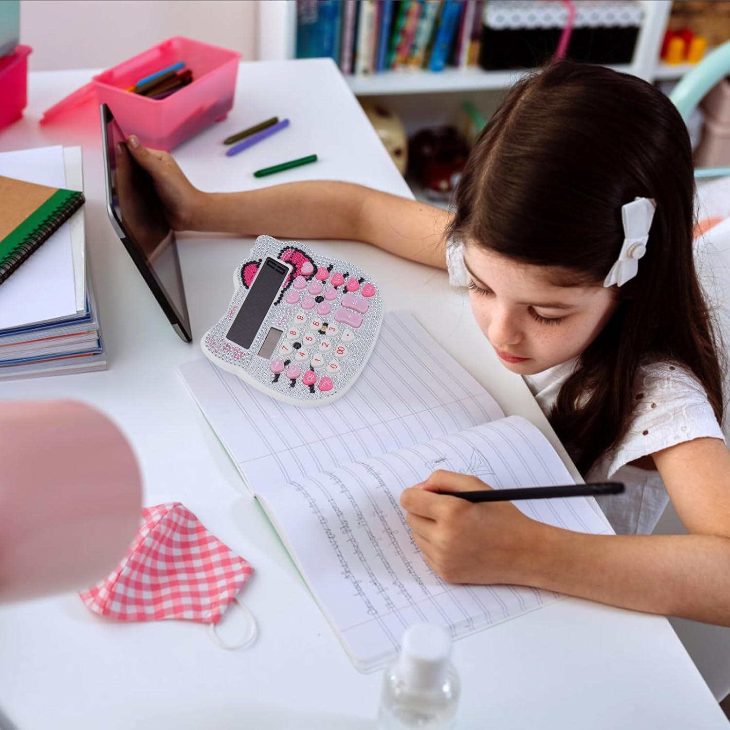 Calculadoras de escritorio para mujer, calculadora de escritorio de 12 dígitos con pantalla LCD grande y botón sensible, energía solar y de batería,
