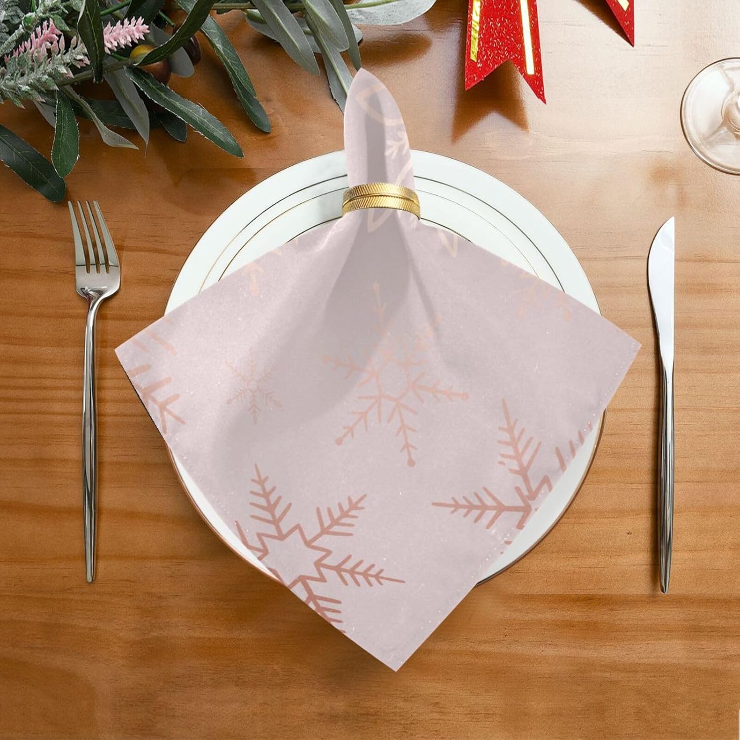 Burbuja Juego de 6 servilletas de tela de copo de nieve de color oro rosa de 20 x 20 pulgadas, lavables, decorativas para cenas familiares, bodas,