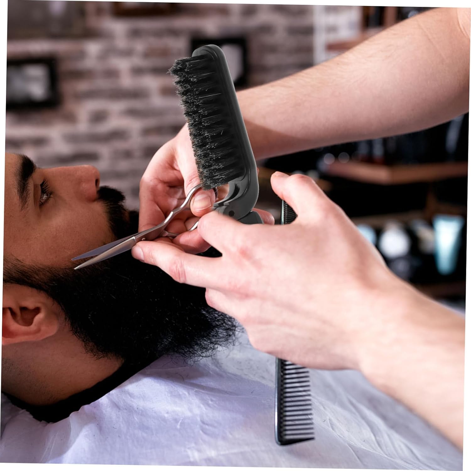 FOMIYES Cepillo plegable para barba, cepillo de pelo de bolsillo, cepillo de limpieza para barba, cepillo de aseo de barba plegable para cabello,