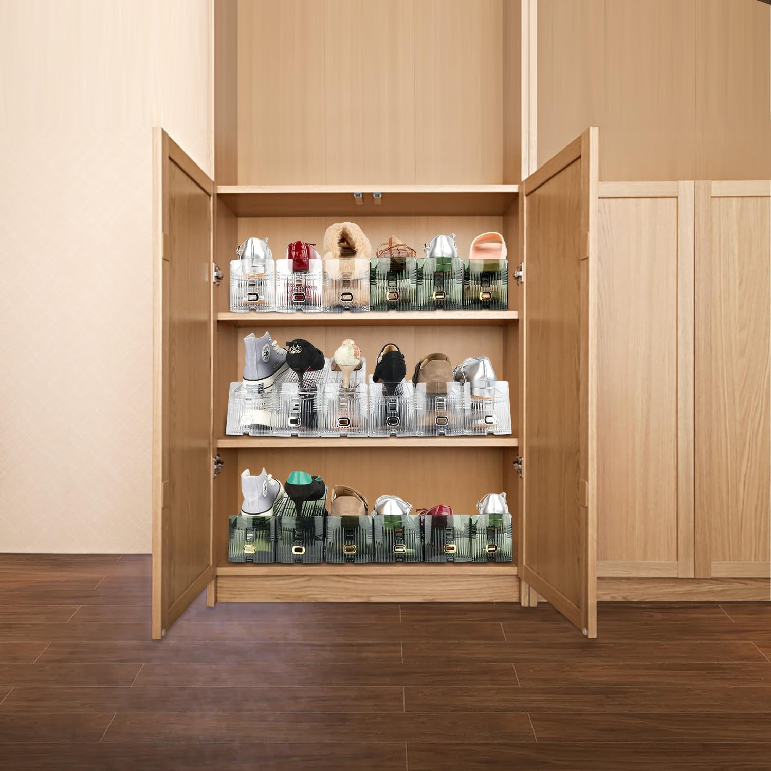 Organizador de ranuras para zapatos, apilador de zapatos estilo boutique para un par de zapatos, zapatero separable para organización del armario, 3