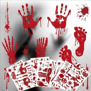 Decoraciones de Halloween, 8 hojas95 piezas de huellas de manos sangrientas de Halloween, calcomanías de pared para el suelo, huellas de terror para Decoraciones de Halloween, 8 hojas95 piezas de huellas de manos sangrientas de Halloween, calcomanías de pared para el suelo, huellas de terror para