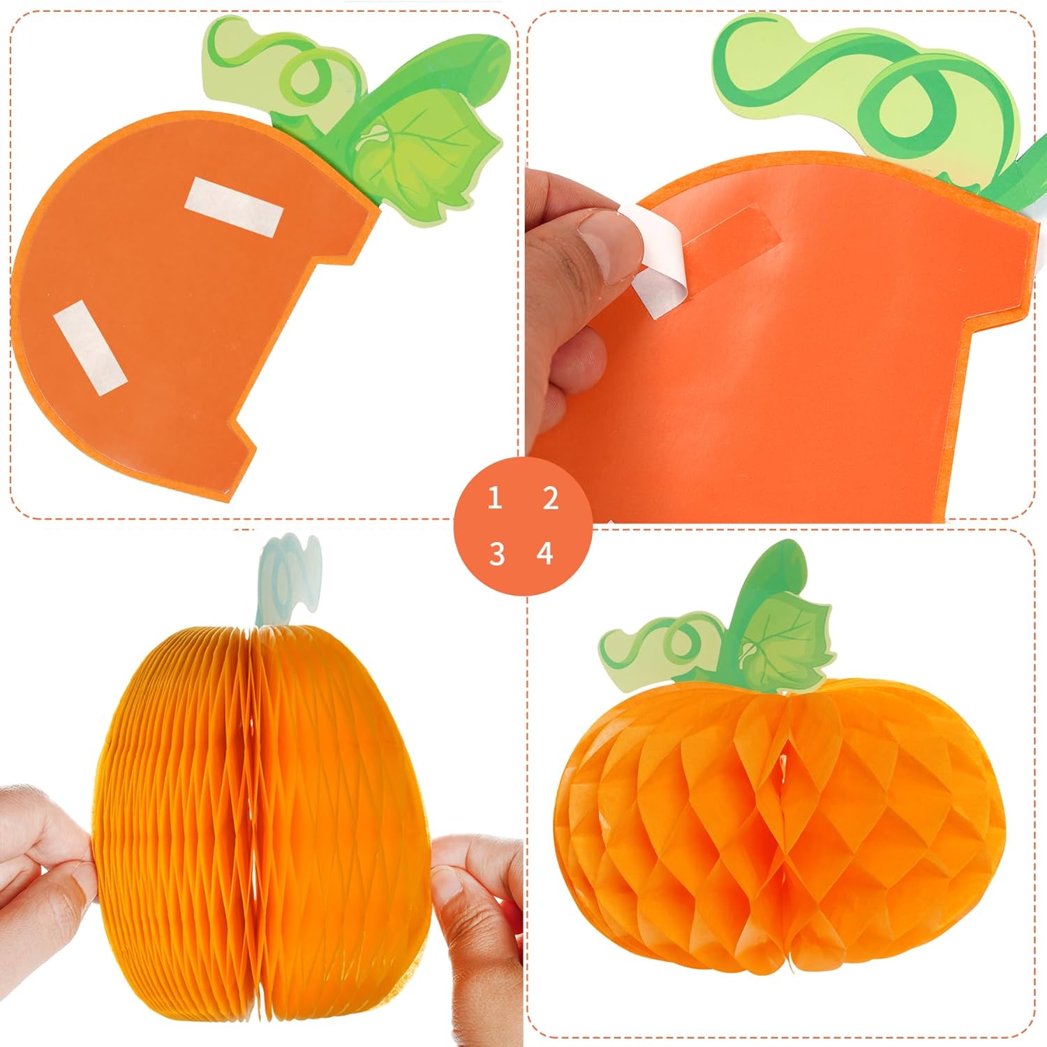 Sucrain 12 calabazas de panal 3D de calabaza de papel de seda para Halloween, fiesta de Acción de Gracias, suministros de festival de otoño (naranja)