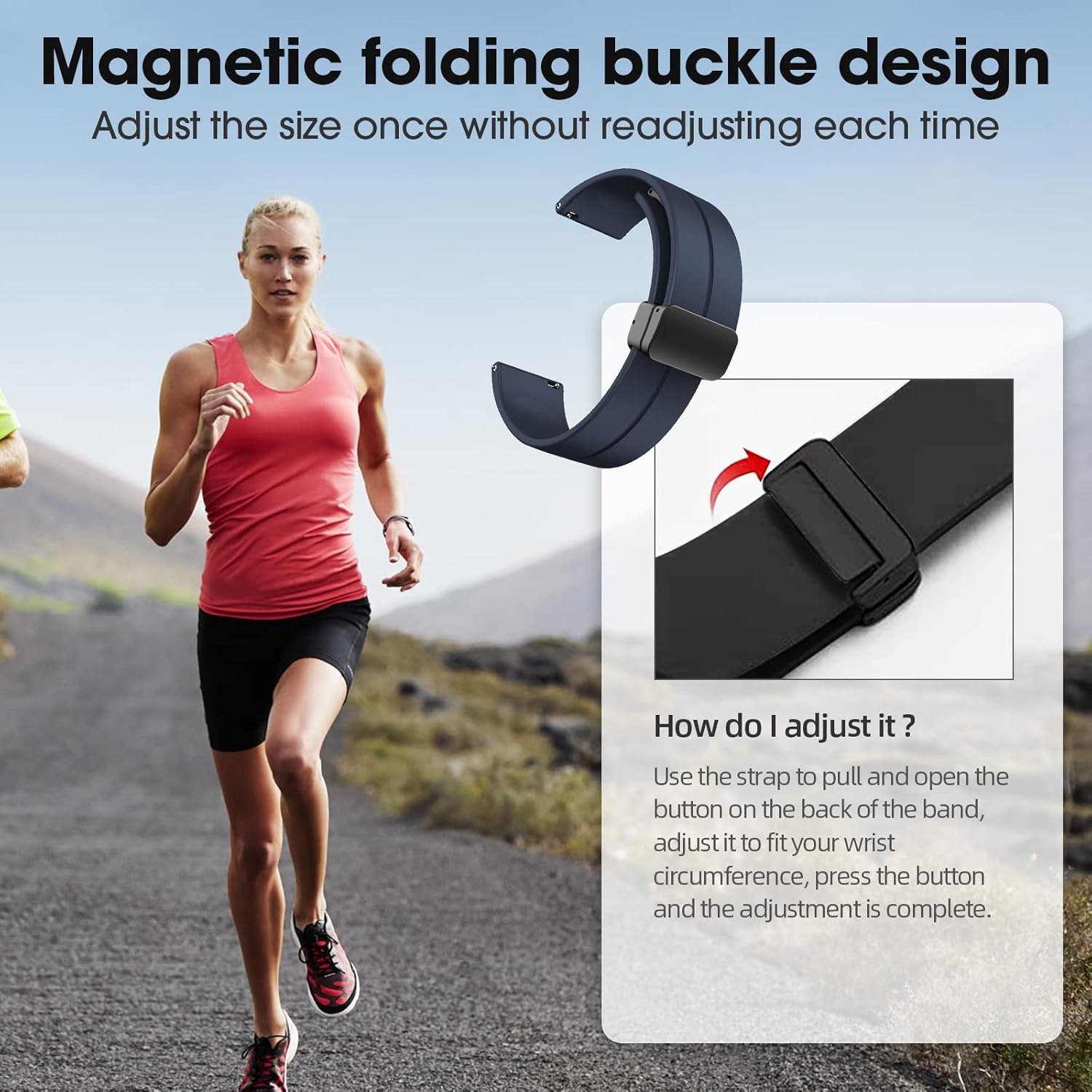 MAKCPOIMER Correas de silicona universales de 0.748 in, 0.787 in y 0.866 in, correas de reloj deportivo de liberación rápida con hebilla plegable