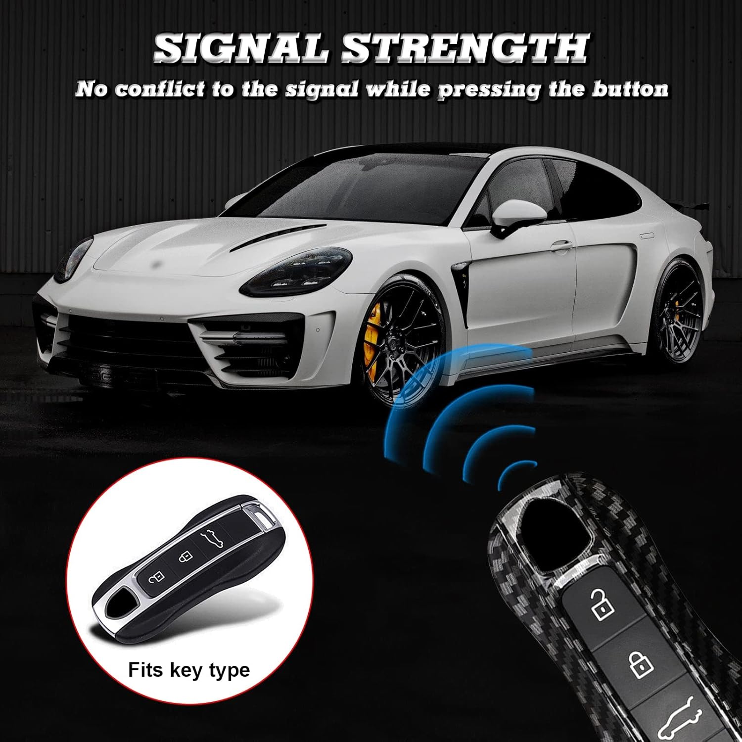 Xotic Tech – Funda de fibra de carbono para llaves remotas con llavero, compatible con Porsche Cayenne Cayman Panamera 971 Macan Taycan 911 991 918