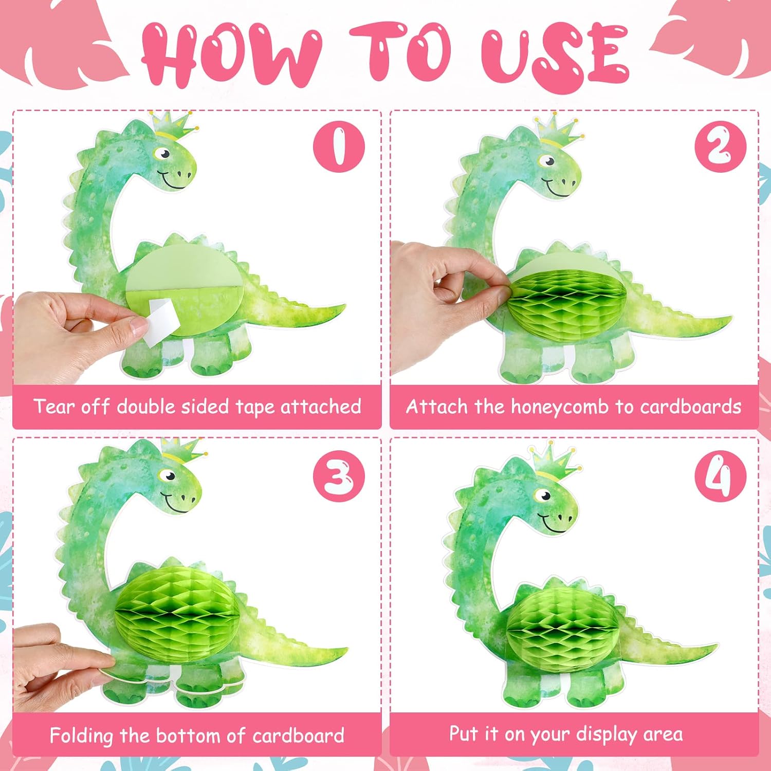 Hotop 9 piezas de centro de mesa de dinosaurio en acuarela rosa para fiesta de dinosaurio pequeño, suministros de cumpleaños, decoración de baby