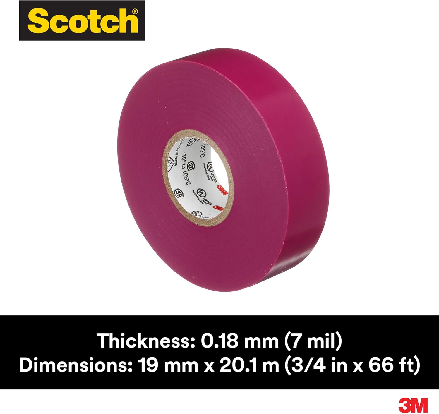 Scotch Cinta eléctrica de codificación de colores de vinilo 35, 34 in x 66 pies, violeta, 10 rolloscartón, 100 rolloscaja