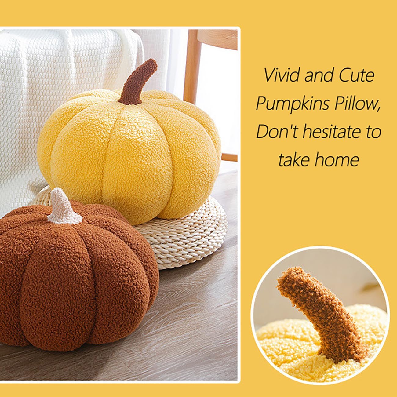 Eoieov Lindas almohadas de calabaza 3D para cama, sofá, automóvil, almohada decorativa creativa con forma de calabaza, cojín de vellón de cordero