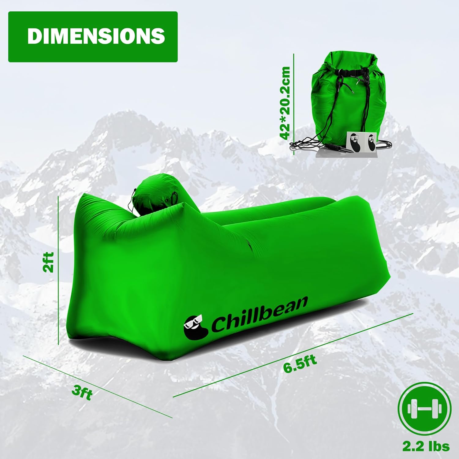 CHB-1 – Tumbona inflable, tumbona inflable con almohada, sofá inflable de playa, sofá de nailon de una sola capa antifugas para campamento al aire