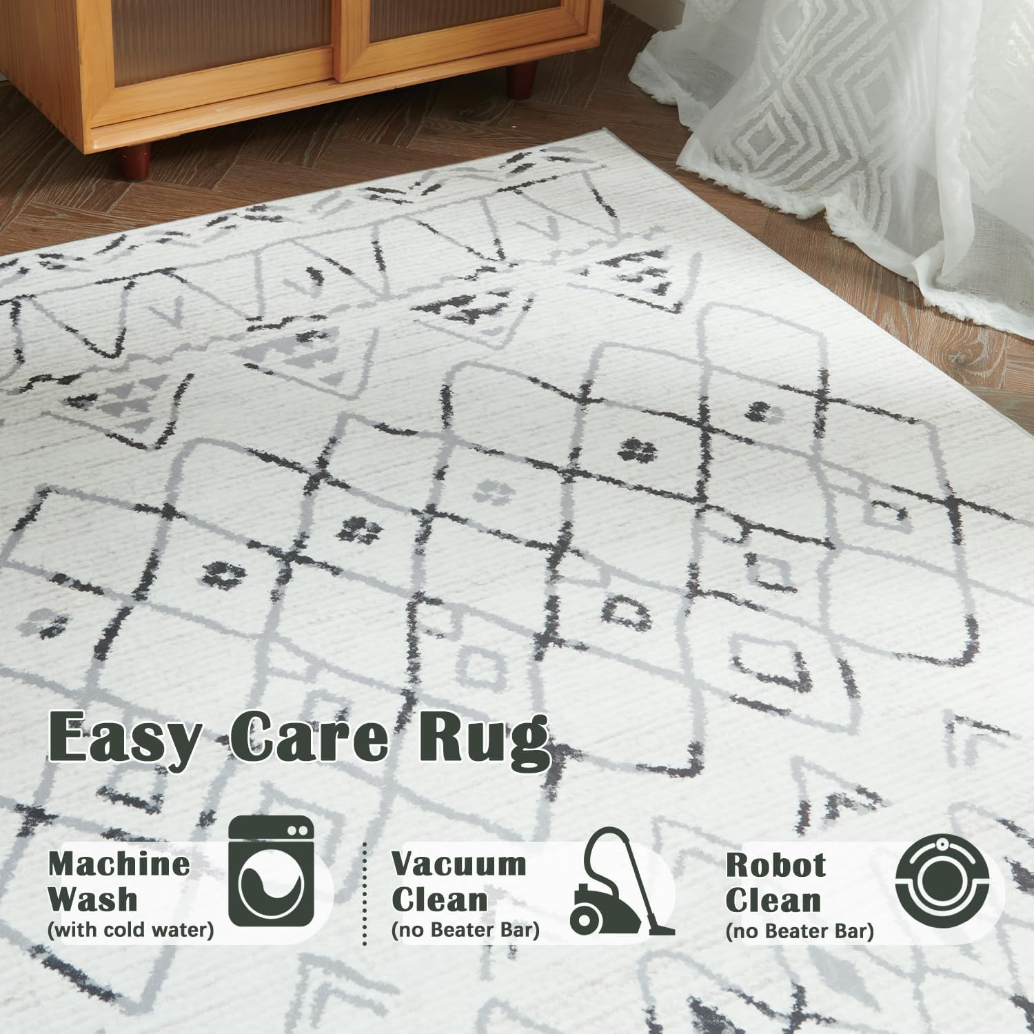 jinchan Alfombra marroquí lavable de 5 x 7 pies, moderna, geométrica, antideslizante, delgada, para interiores, para sala de estar, dormitorio,