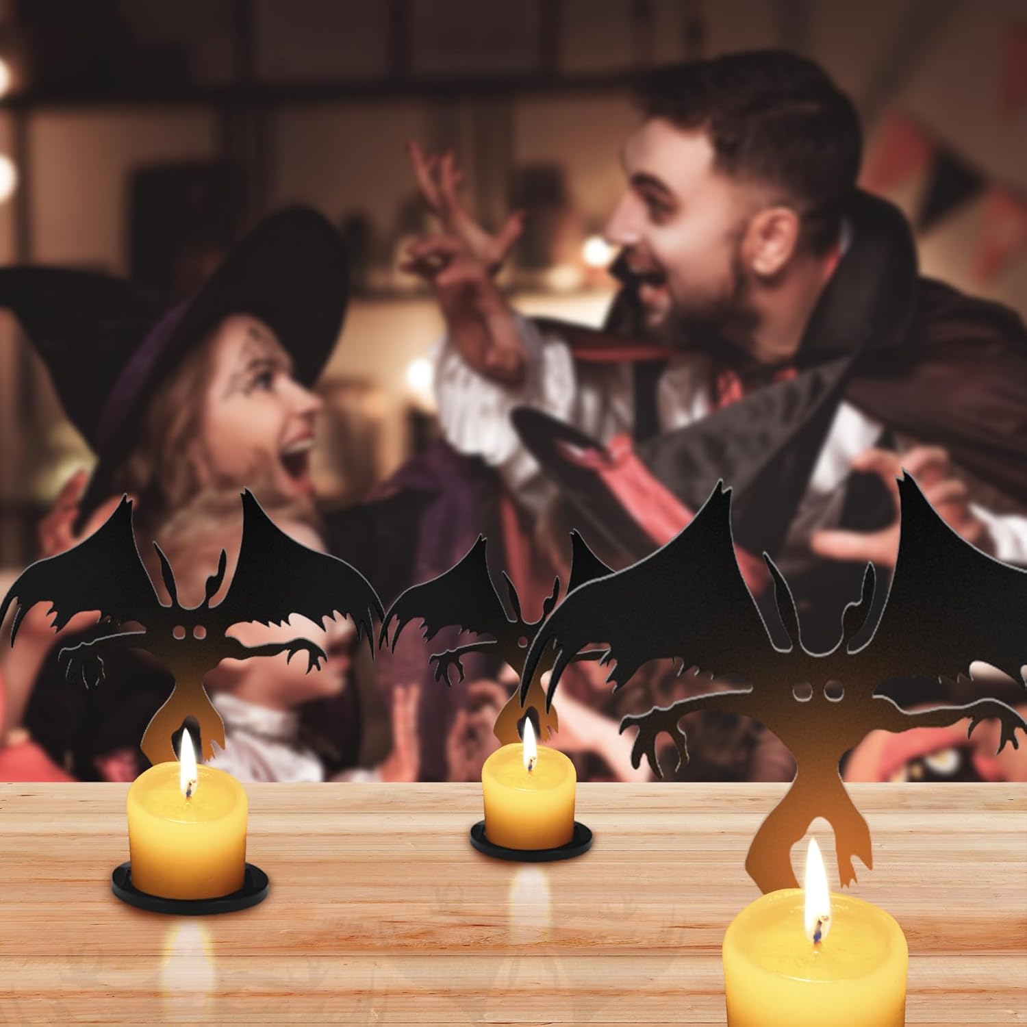 Portavelas de Halloween, divertidas decoraciones de Halloween, luz de té de sombra de hombre polilla, decoraciones de Halloween aterradoras para