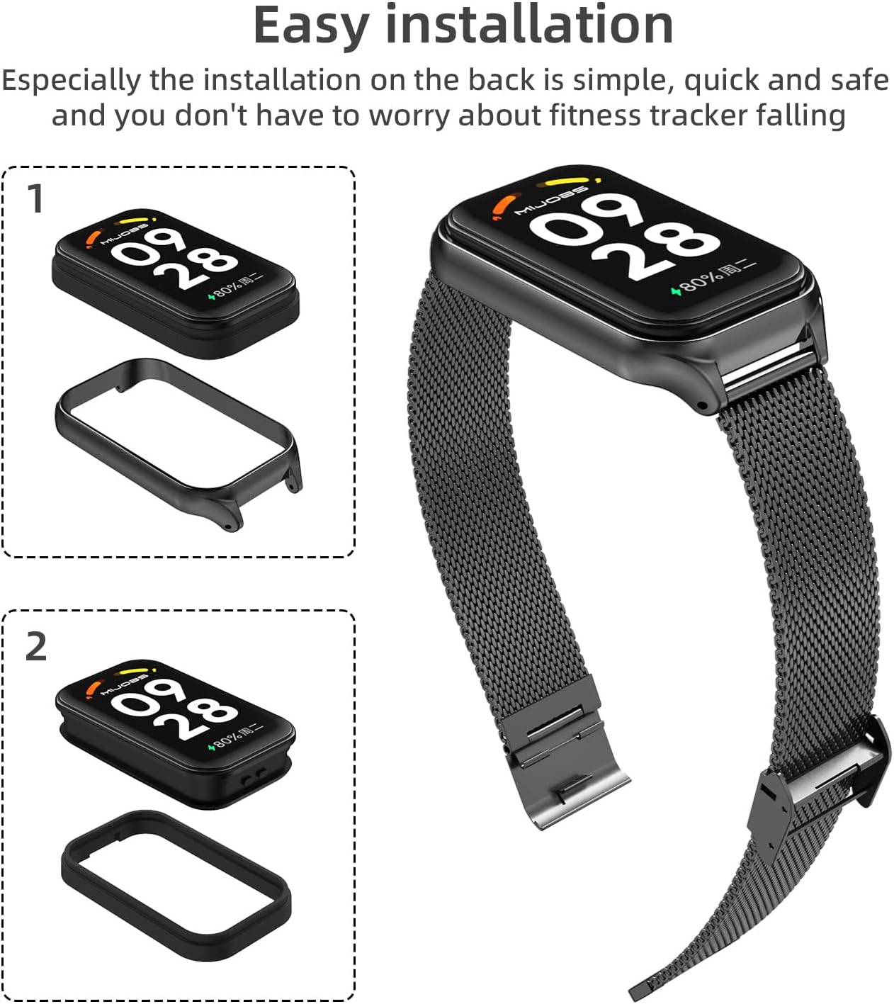 MIJOBS Correa para Xiaomi Smart Band 8 ActiveRedmi Smart Band 2 Aleación de zinc Reemplazo de la correa de reloj para Xiaomi Mi Band 8 Active