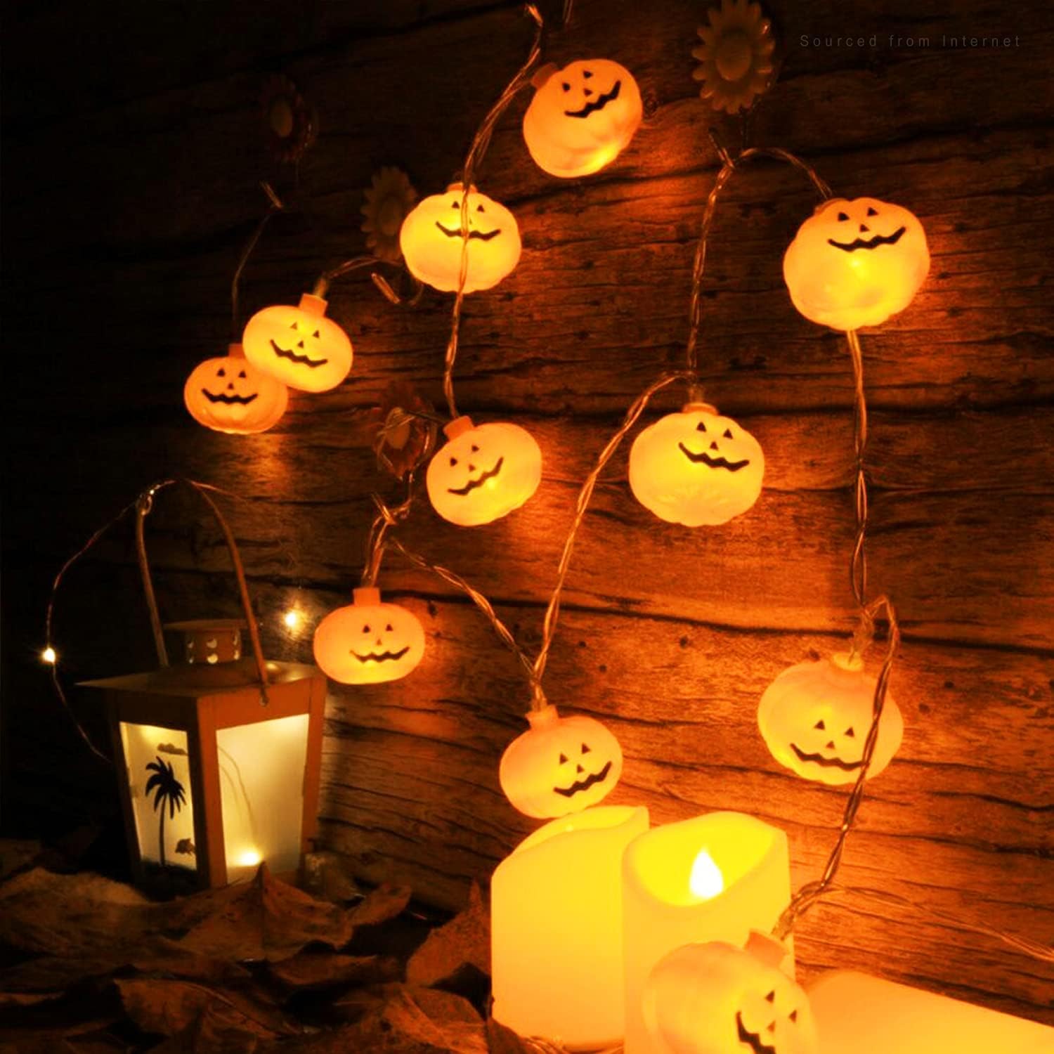 TORCHSTAR Guirnalda de luces de calabaza de Halloween, 20 LED 3D, impermeables, color naranja, funciona con pilas, luces decorativas de 8 modos,