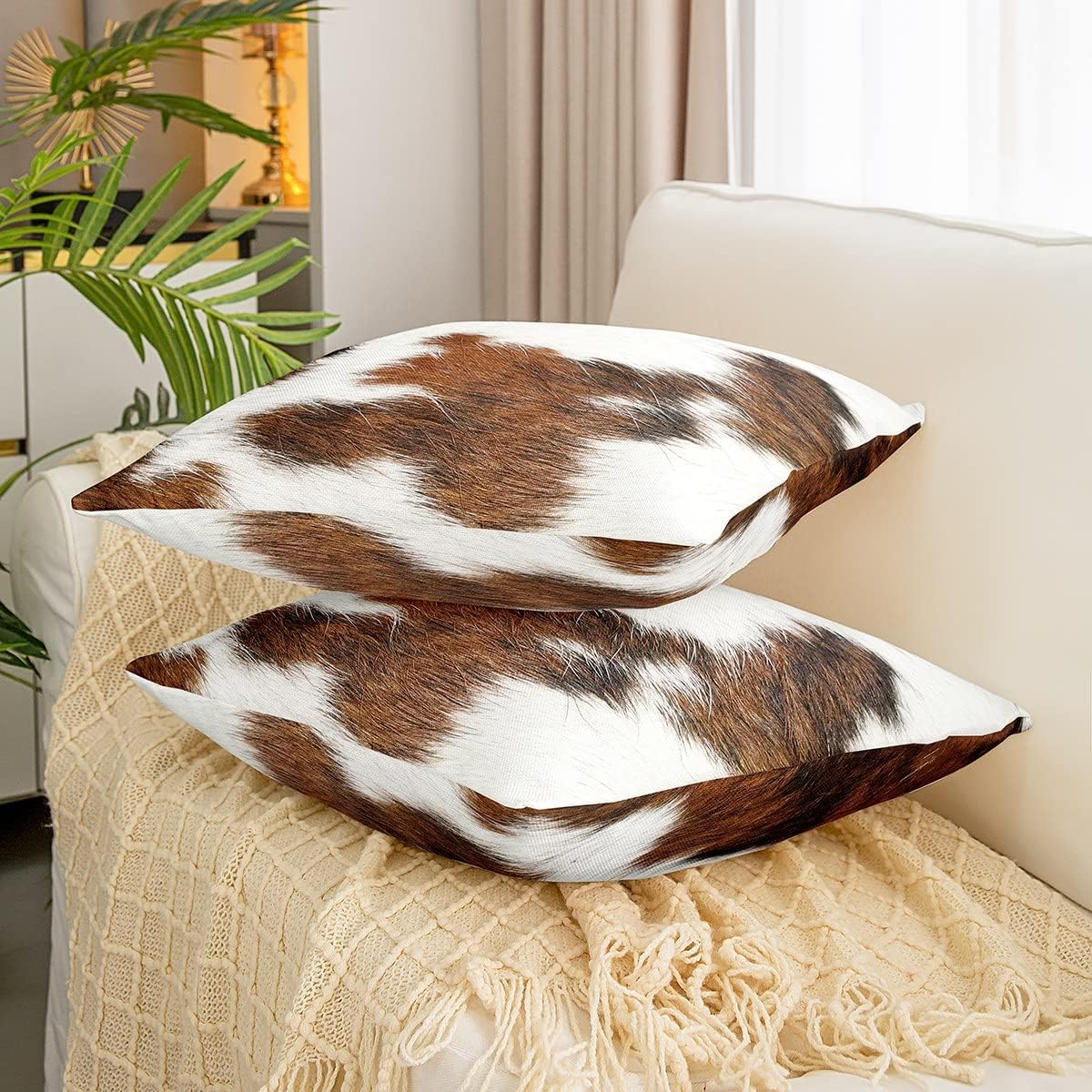 Juego de 2 fundas de almohada con estampado de vaca de las tierras altas de 24 x 24 pulgadas para mujeres adultas, fundas de almohada de granja de