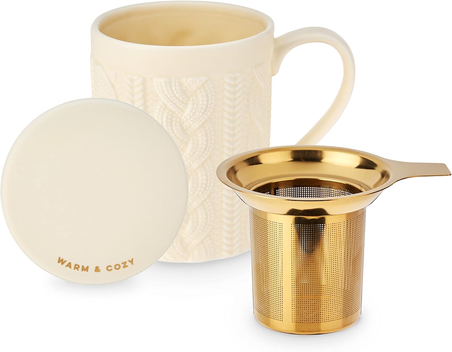 Pinky Up Annette – Taza de té de cerámica e infusor de té de hojas sueltas, accesorios de té de hojas de Loos, taza de té, diseño de punto, 12 onzas