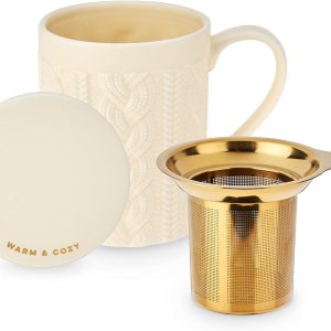 Pinky Up Annette – Taza de té de cerámica e infusor de té de hojas sueltas, accesorios de té de hojas de Loos, taza de té, diseño de punto, 12 onzas Pinky Up Annette – Taza de té de cerámica e infusor de té de hojas sueltas, accesorios de té de hojas de Loos, taza de té, diseño de punto, 12 onzas