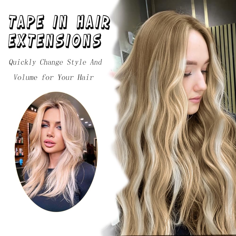 Extensiones de cabello con cinta, 10 unidades, 1.76 oz, extensiones de cabello sintético rizado, ondulado, de 20 pulgadas, sin costuras, cinta