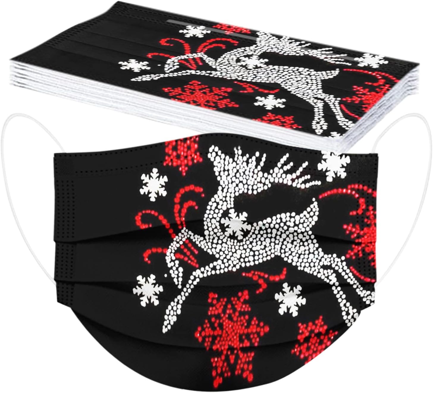 50 cubrebocas desechables de invierno para adultos, 3 capas con alambre para la nariz, diseño de copos de nieve, Papá Noel, renos